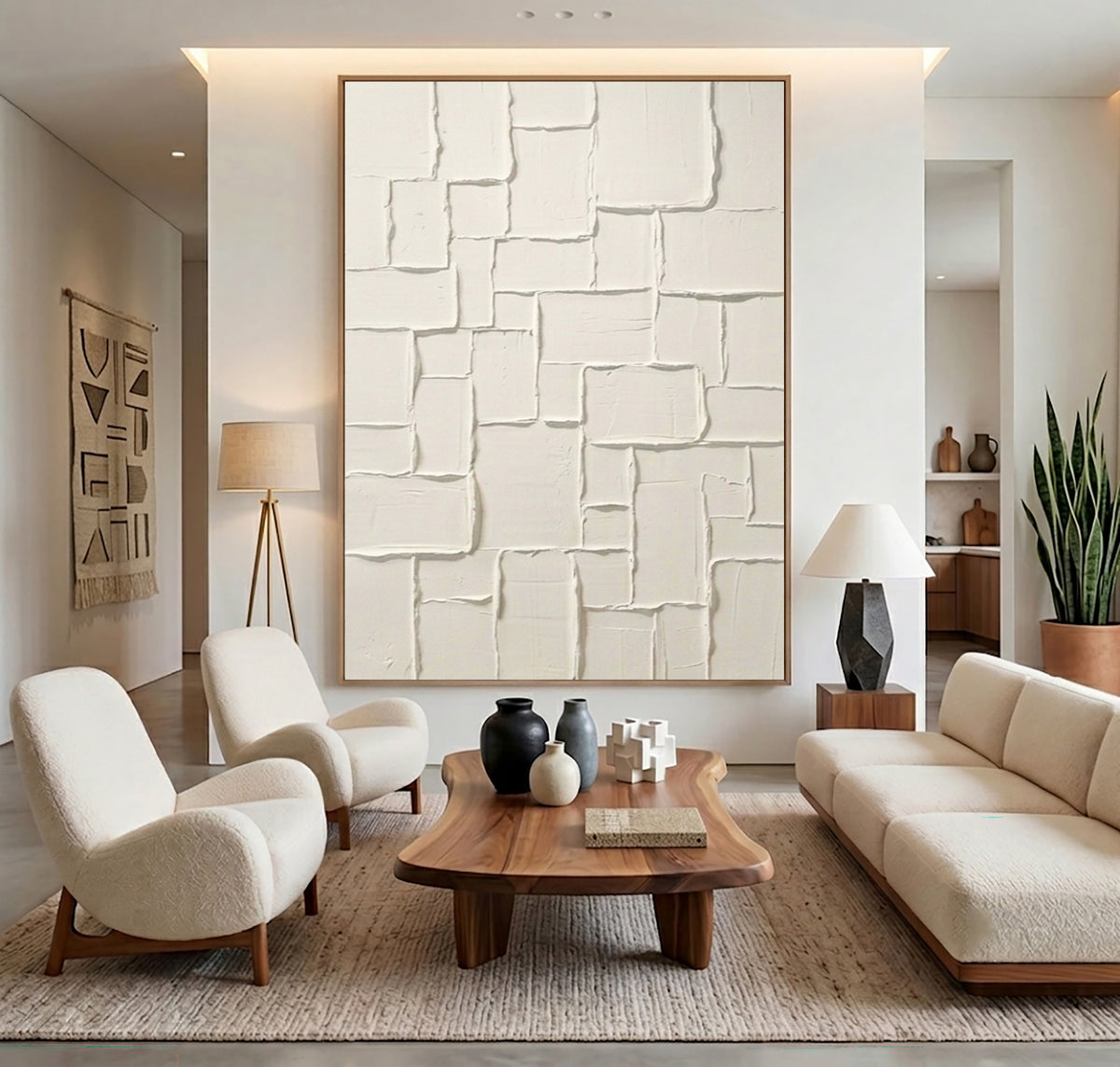 White Structure Study Large Textured Abstract Wall Art Minimalist Contemporary Relief Painting