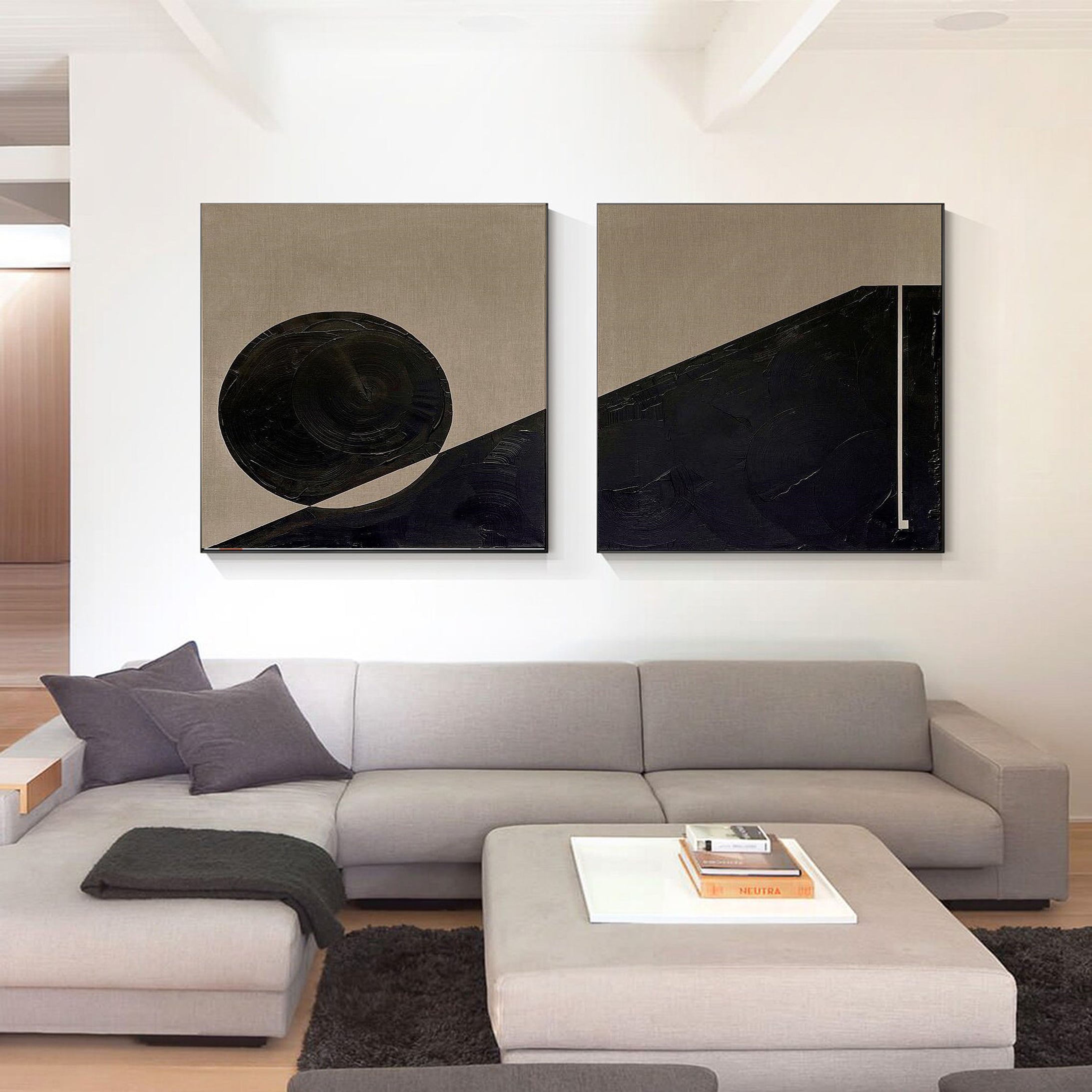 Abstract Geometric Chic Black and Beige Artwork