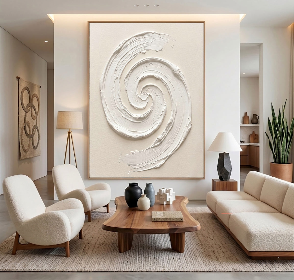 A Moment Before Everything Turns Textured Handmade Abstract Painting White Sculptural Spiral Wall Artwork