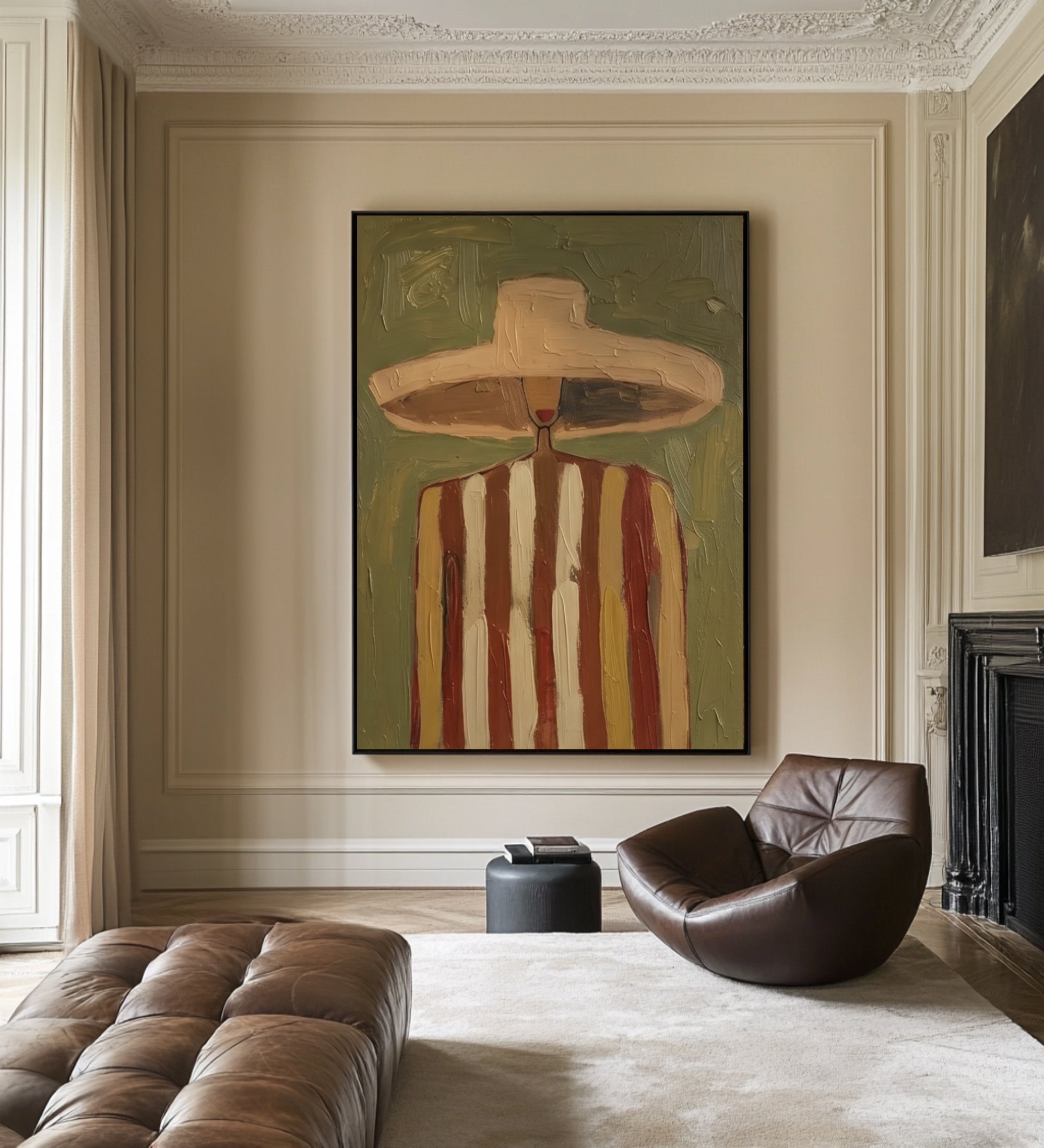 Large Contemporary Portrait Painting Neutral Fashion Wall Decor