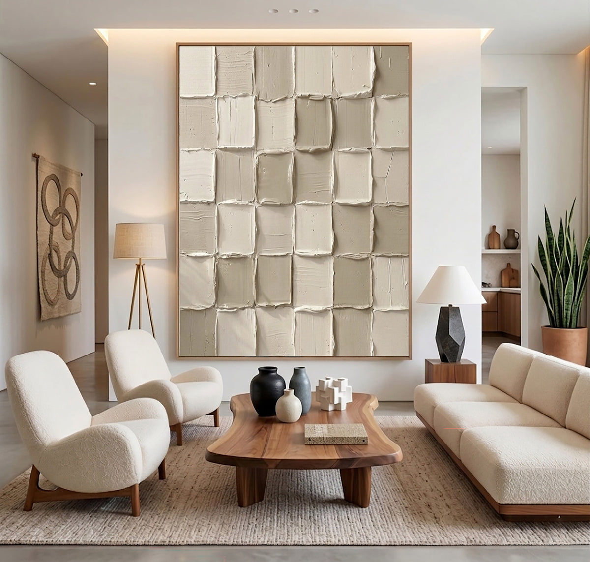 Handmade Forms In Soft Relief Large Ivory Textured Abstract Wall Art Sculptural Modern Decor