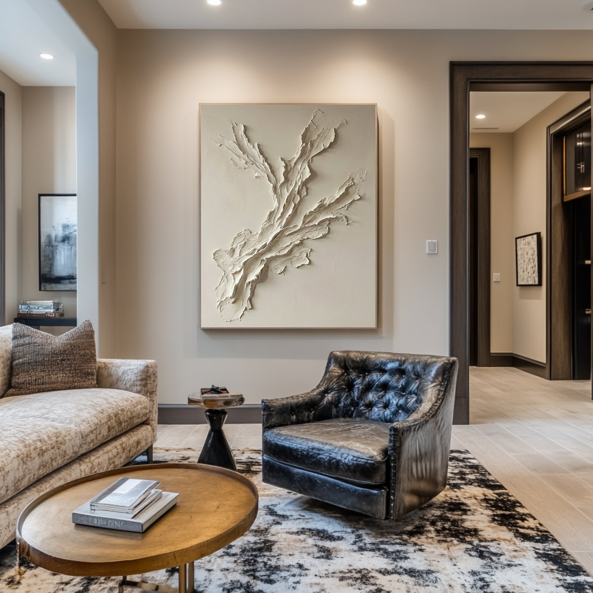 Large Neutral Textured Oil Painting for Contemporary Interior Decor