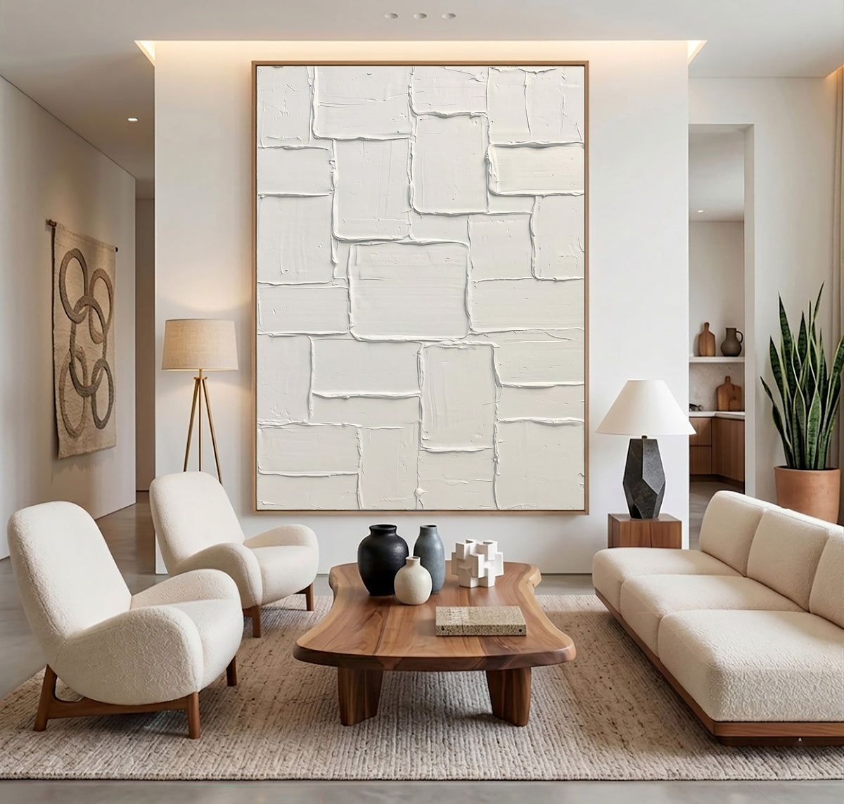 Architectural Ivory Blocks Contemporary Handmade Painting Large Neutral Textured Abstract Wall Artwork