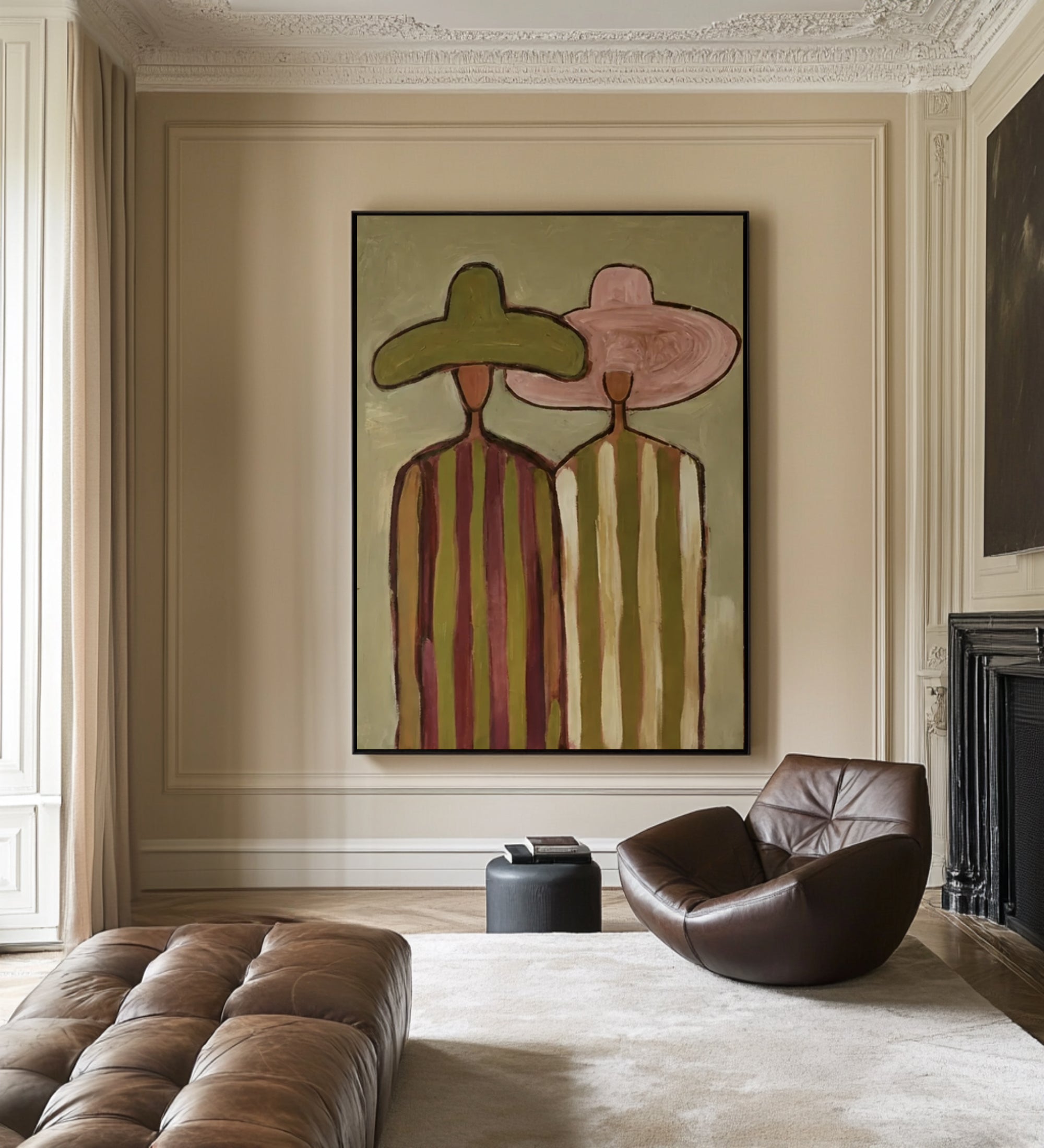 Contemporary Minimalist Couple Painting Elegant Neutral Wall Decor