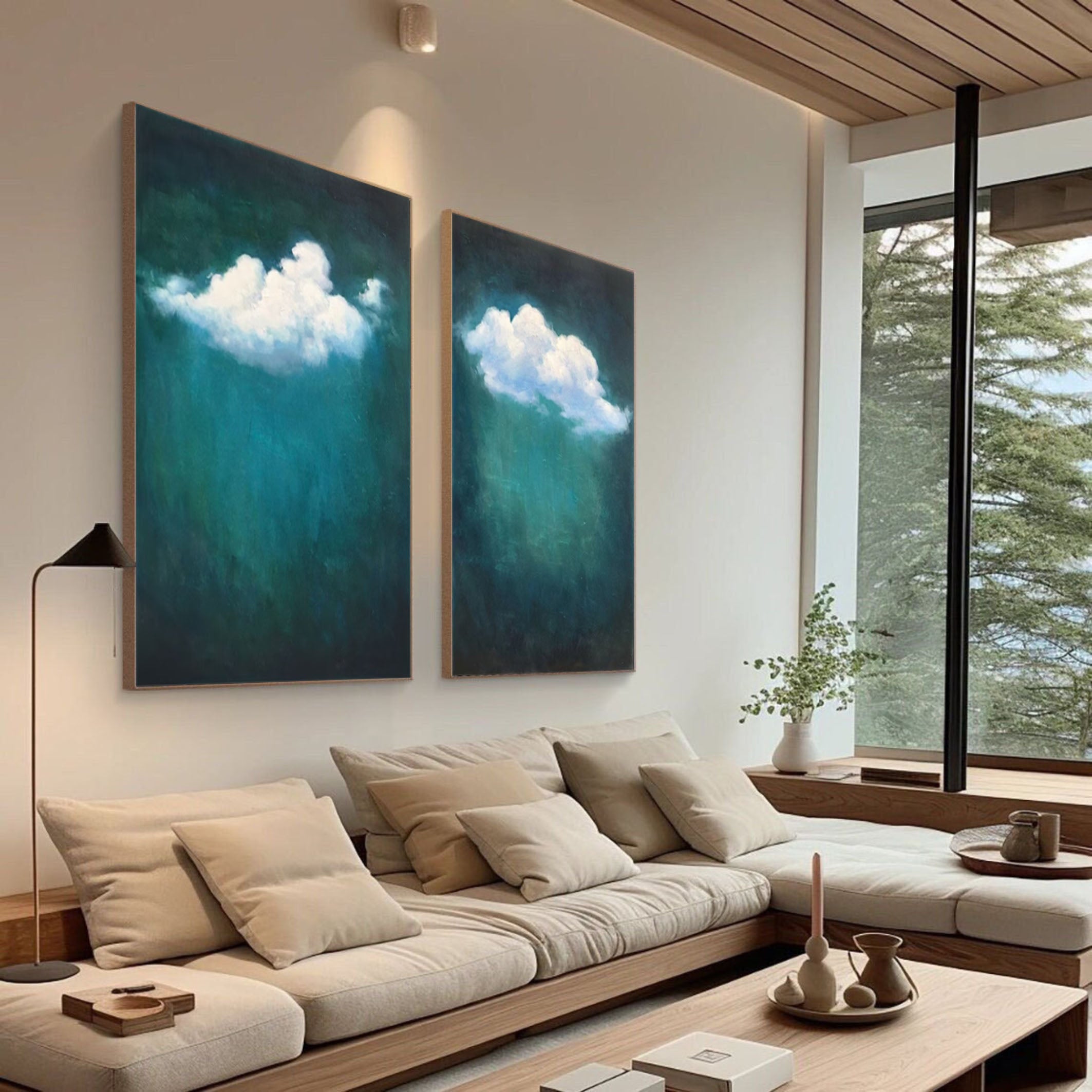 Serene Floating White Cloud Wall Art for Chic Living Spaces Set Of 2 #SP002