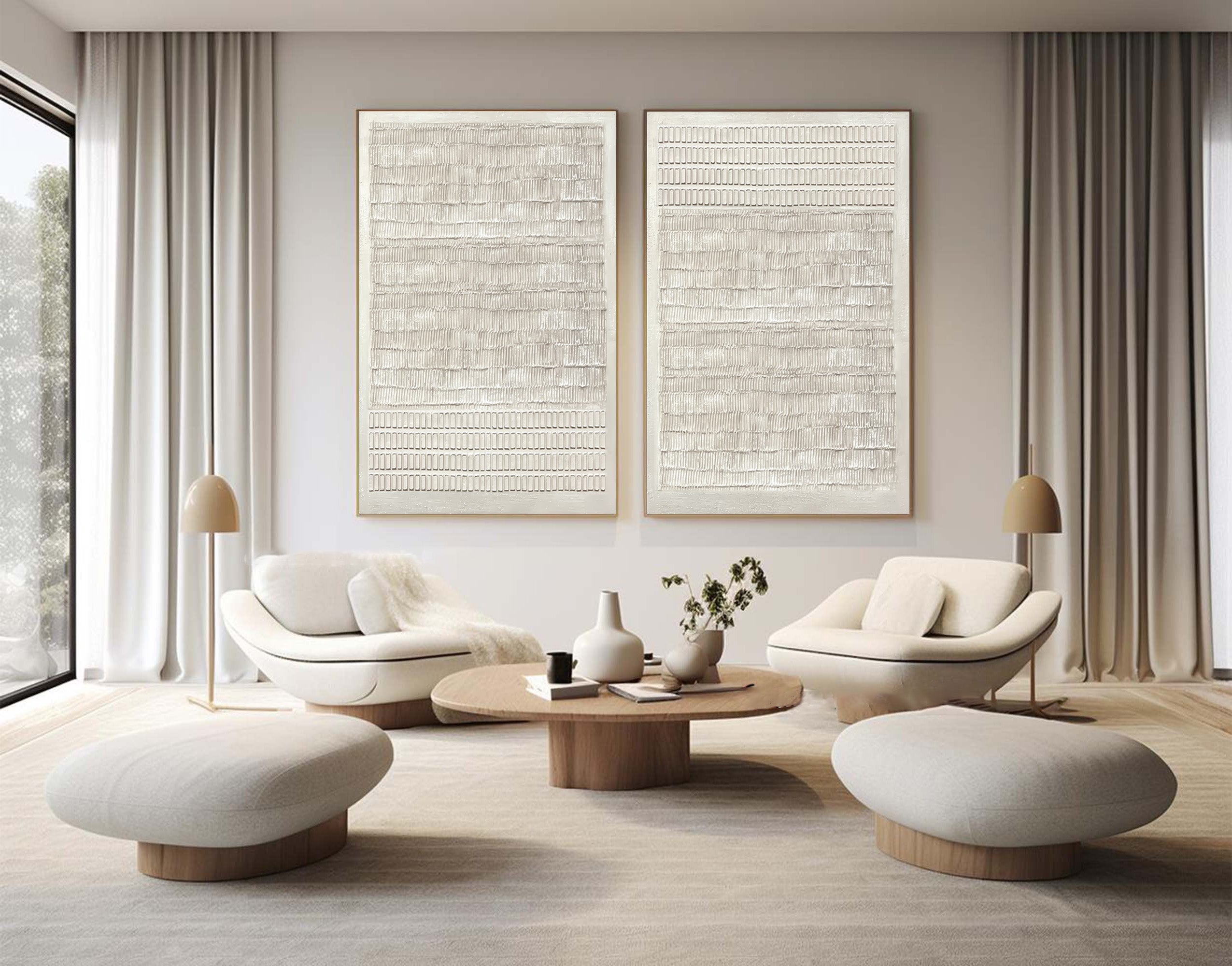 White Textured Art Prints Set for Modern Homes #AG 037