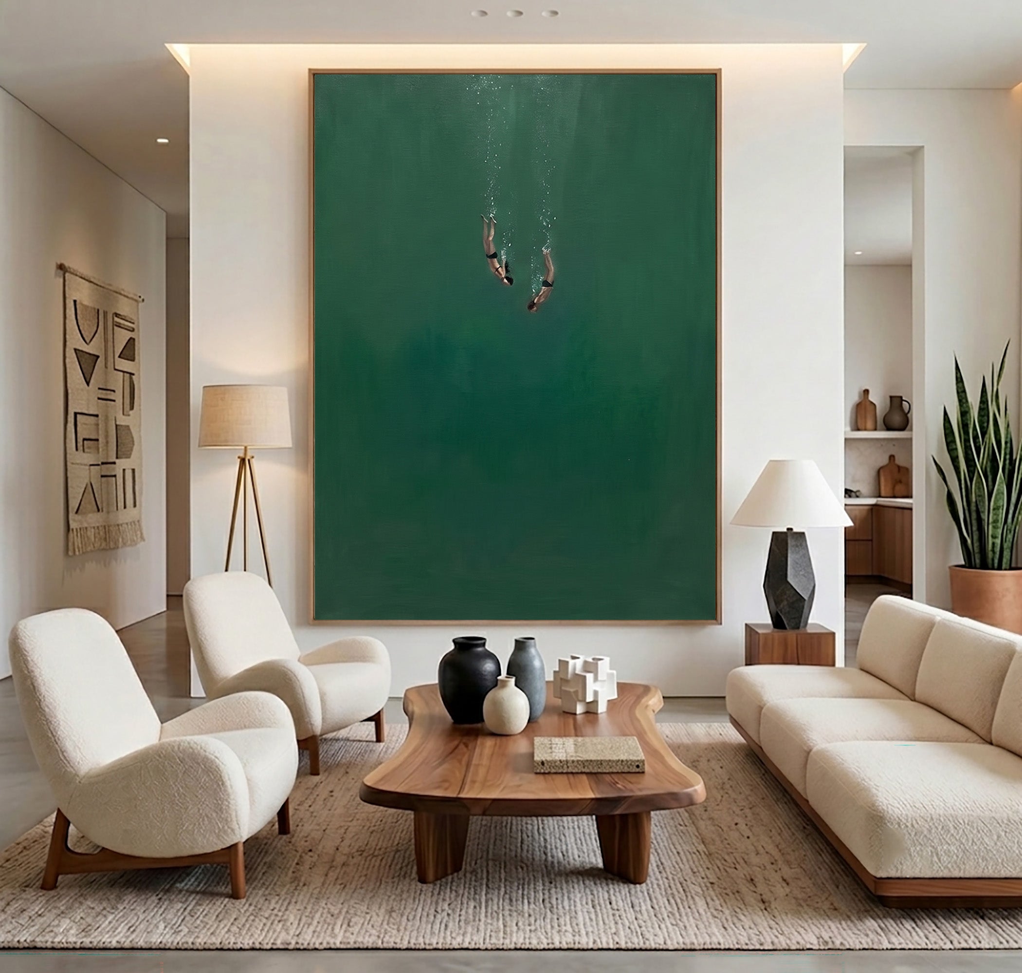 Large Minimalist Ocean Diver Wall Art Modern Coastal Canvas Painting