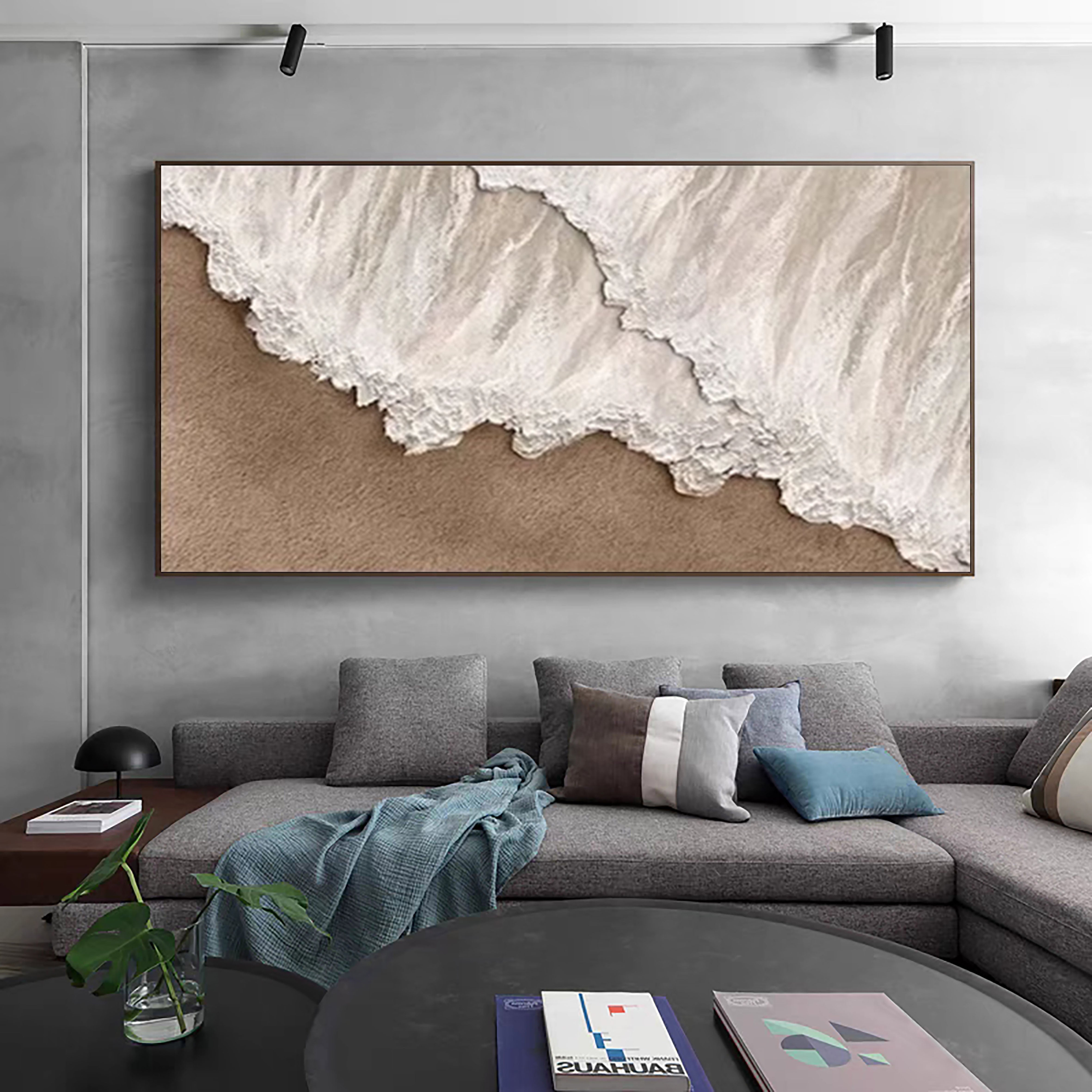 Dynamic Coastal Art with White and Sandy Tones #OP060