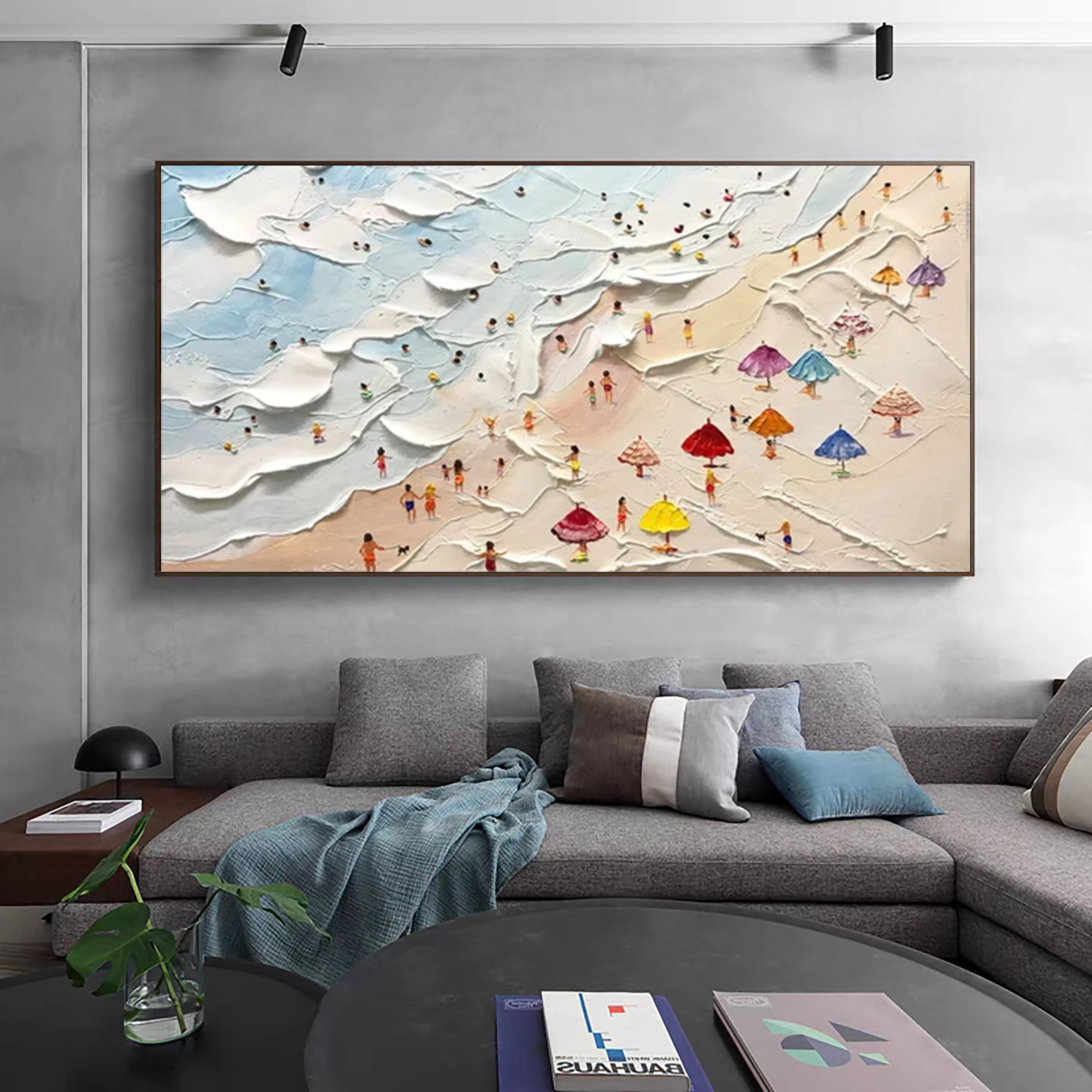 Beach Day Canvas Art Vibrant Textured Coastal Scene #OP063