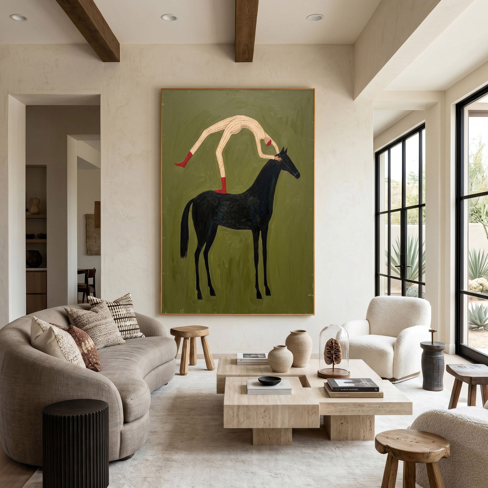 Large Cowboy Horse Wall Art Contemporary Western Oil Painting Hand Painted Artwork