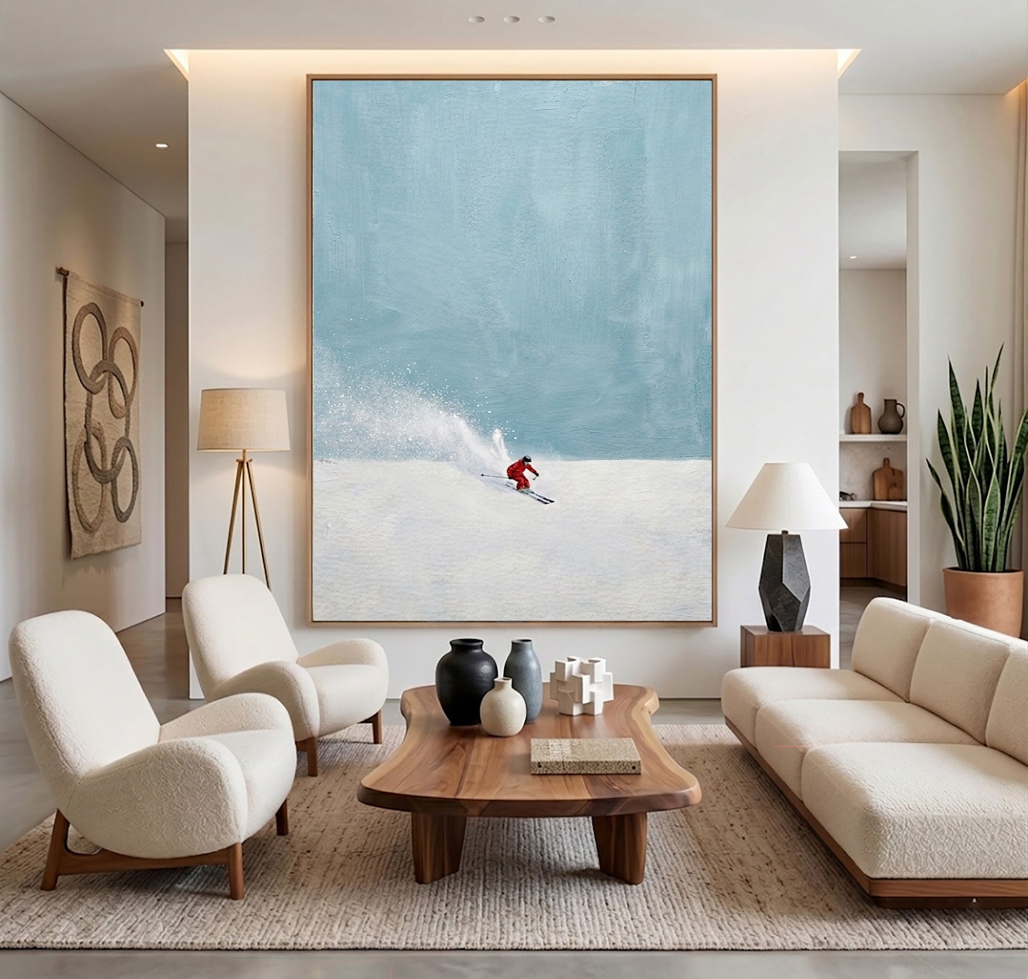Large Modern Skier Wall Art Minimalist Alpine Snow Canvas Painting