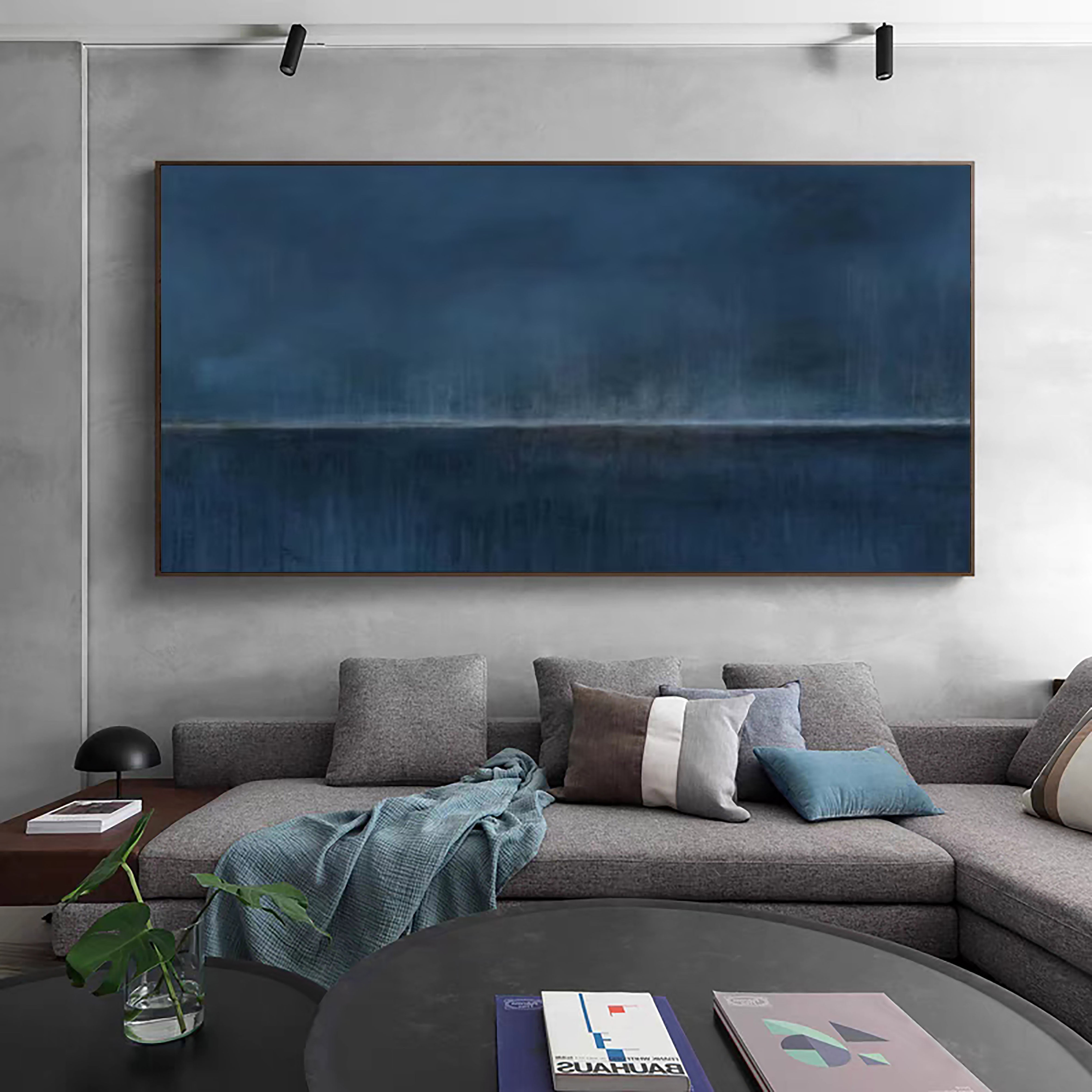 Large Blue Horizon Abstract Canvas Wall Art for Living Spaces #AB060