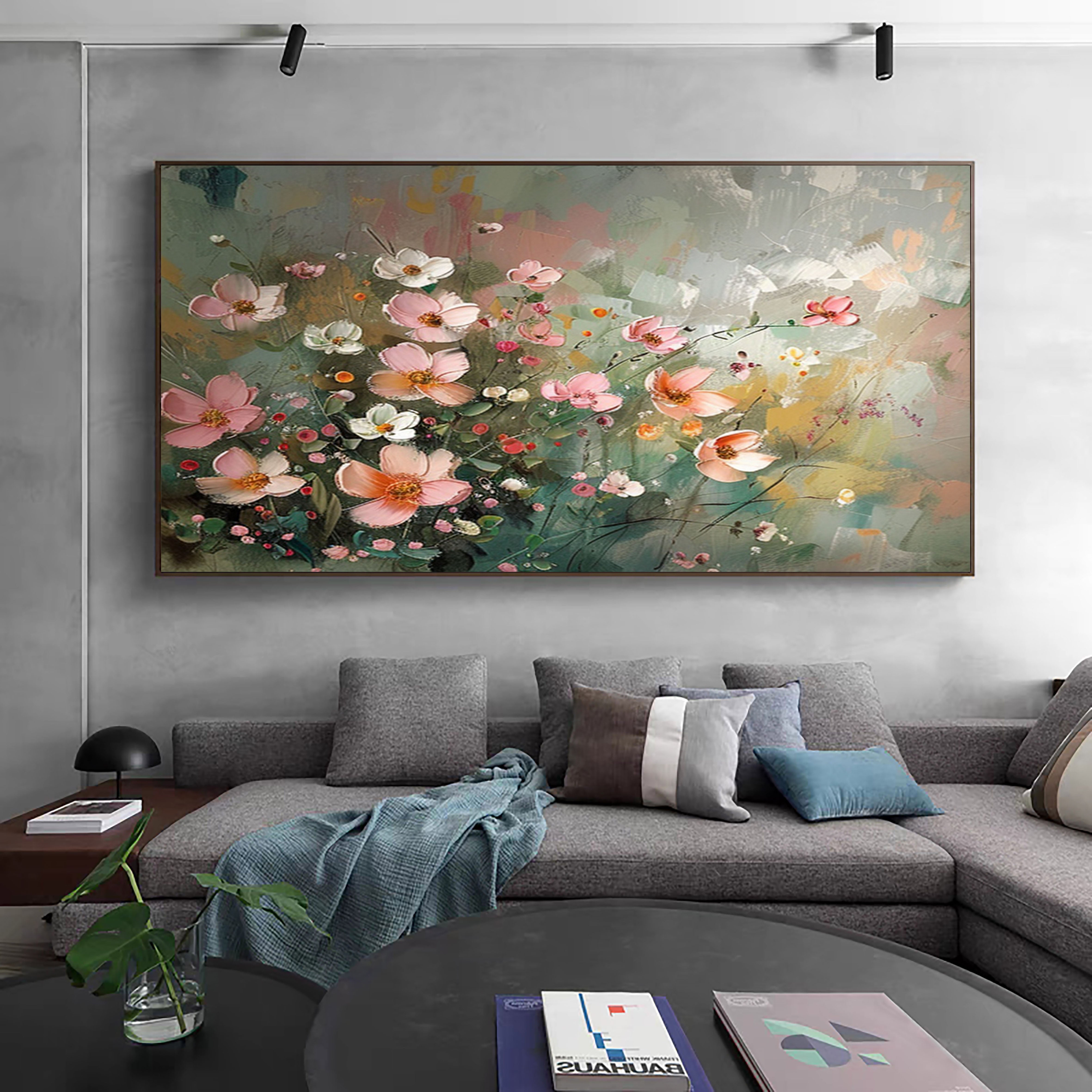 Large Canvas Flower Painting for Home Decor