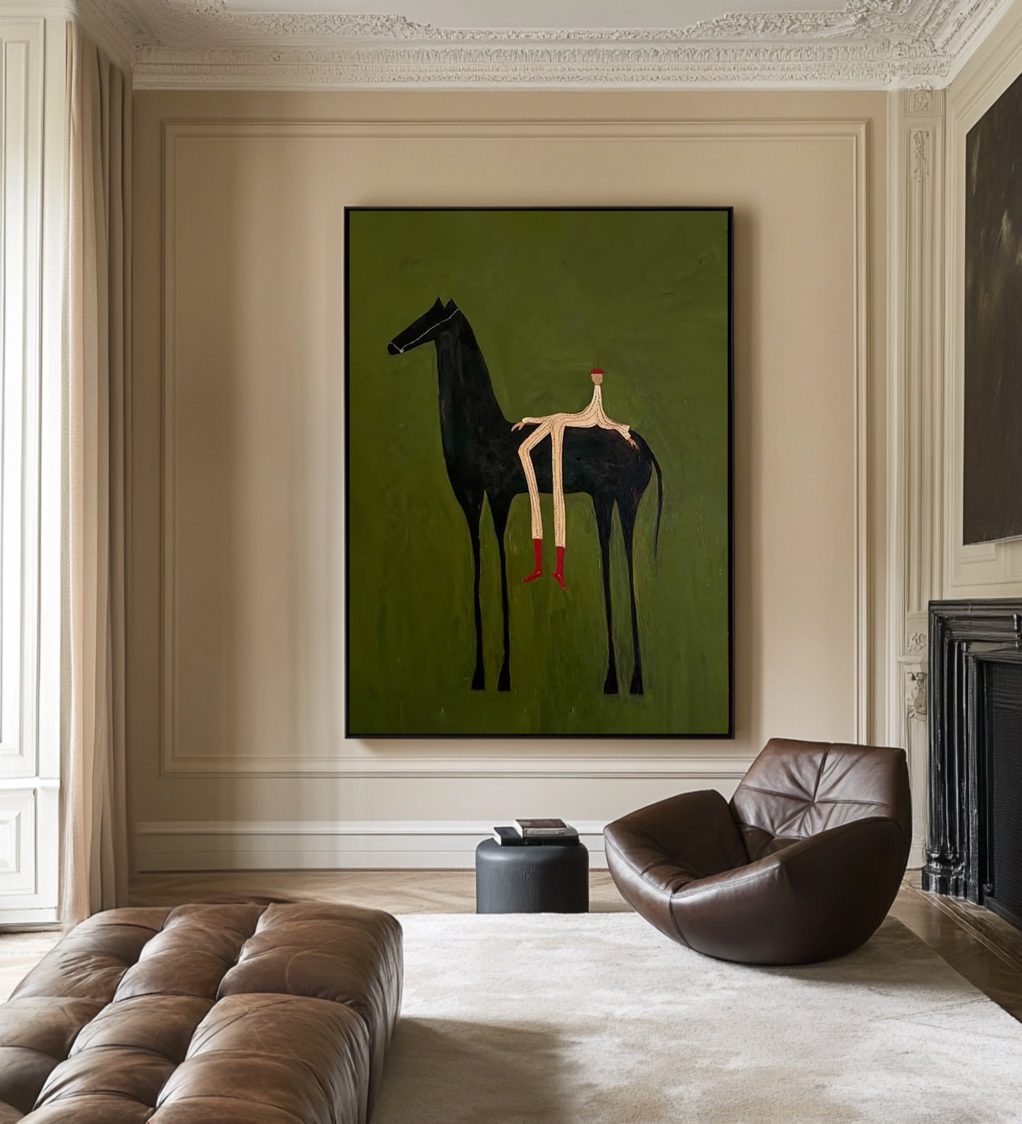 Large Green Horse Wall Art Contemporary Minimalist Canvas Painting