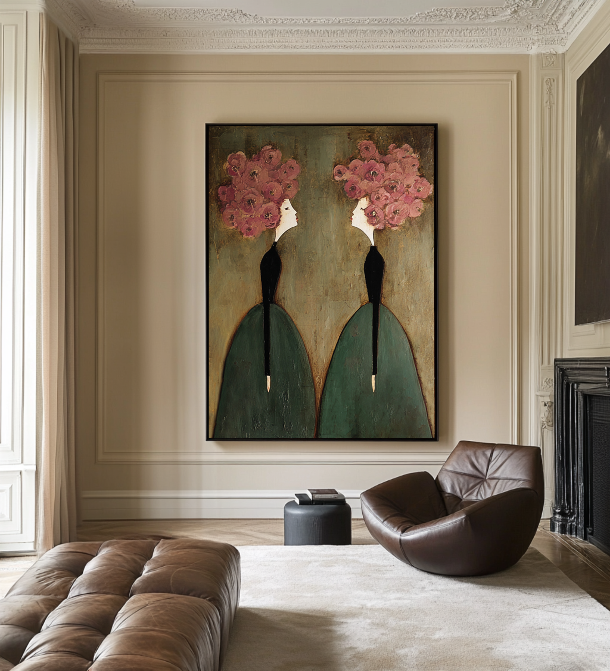 Large Figurative Oil Painting - Pink Floral Wall Art | KelorArt