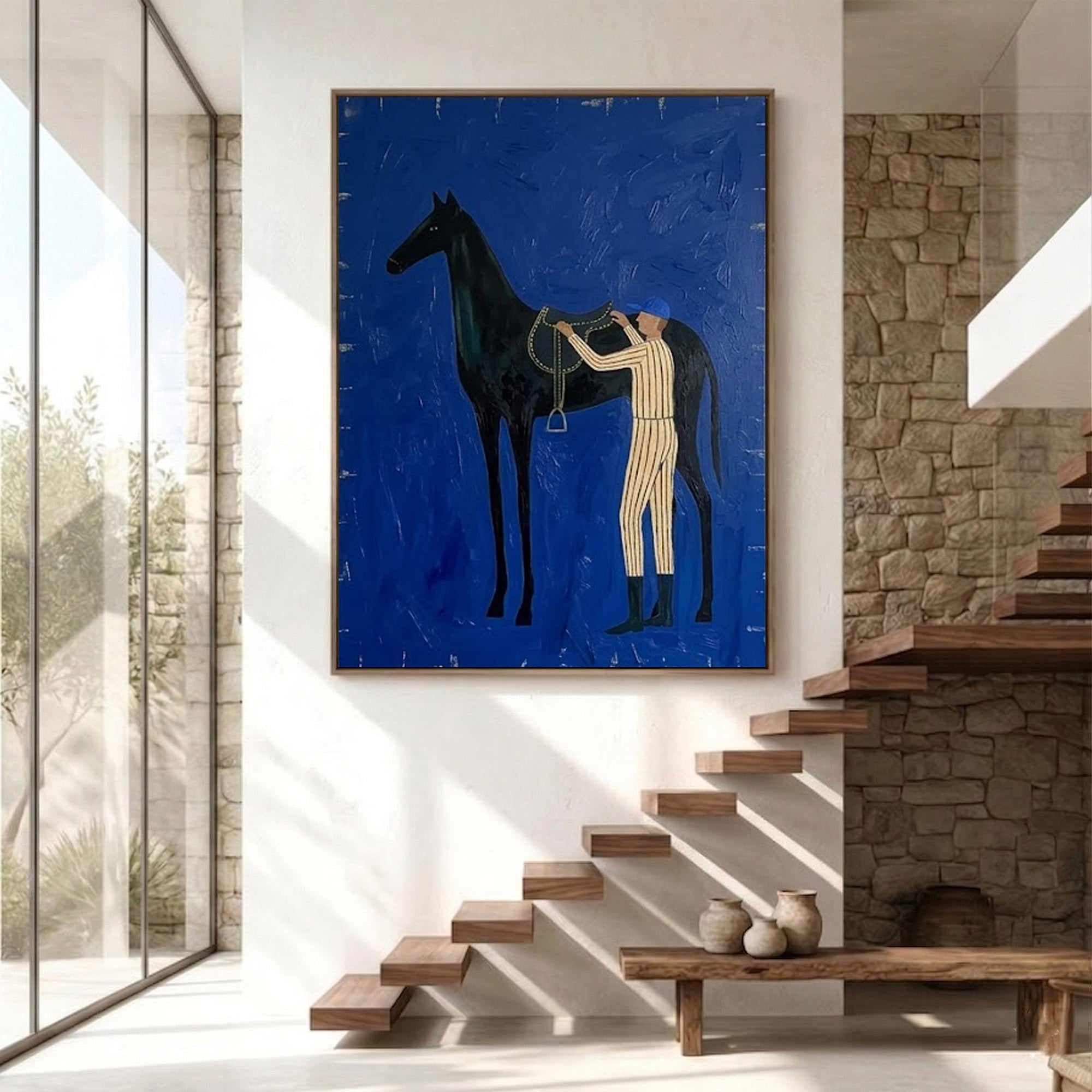 Large Contemporary Cowboy Horse Oil Painting Luxury Wall Art