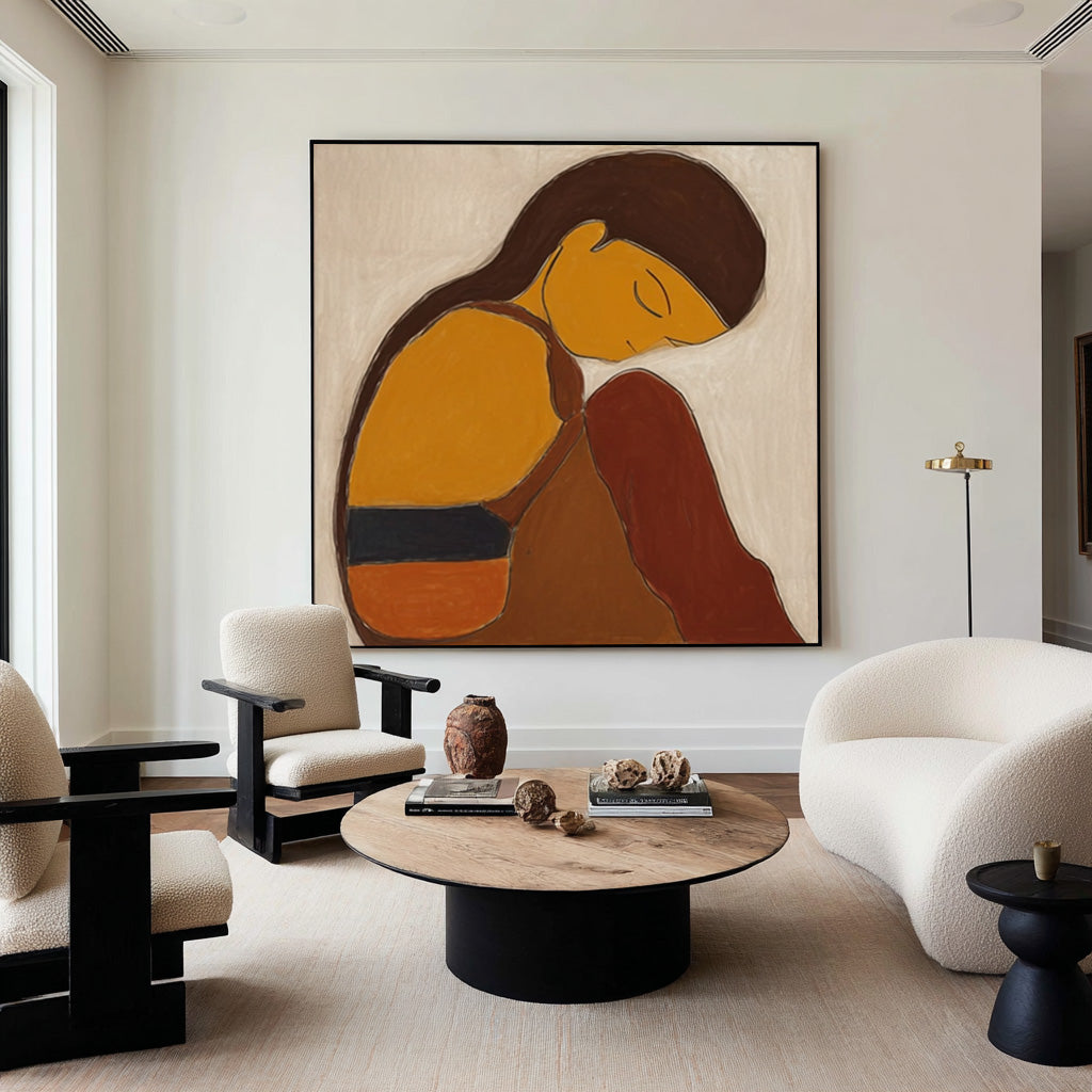Modern Abstract Woman Oil Painting in Warm Earth Tones #CZ 030