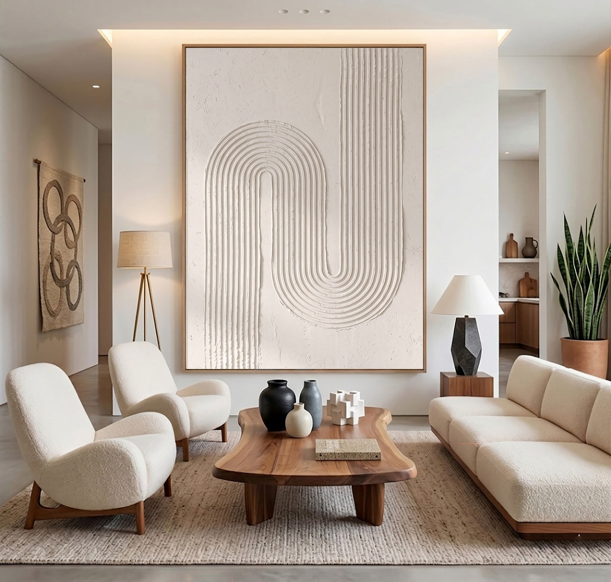 Modern Linear Sculpture Handmade Abstract Artwork White Textured Relief Painting Minimalist Wall Decor