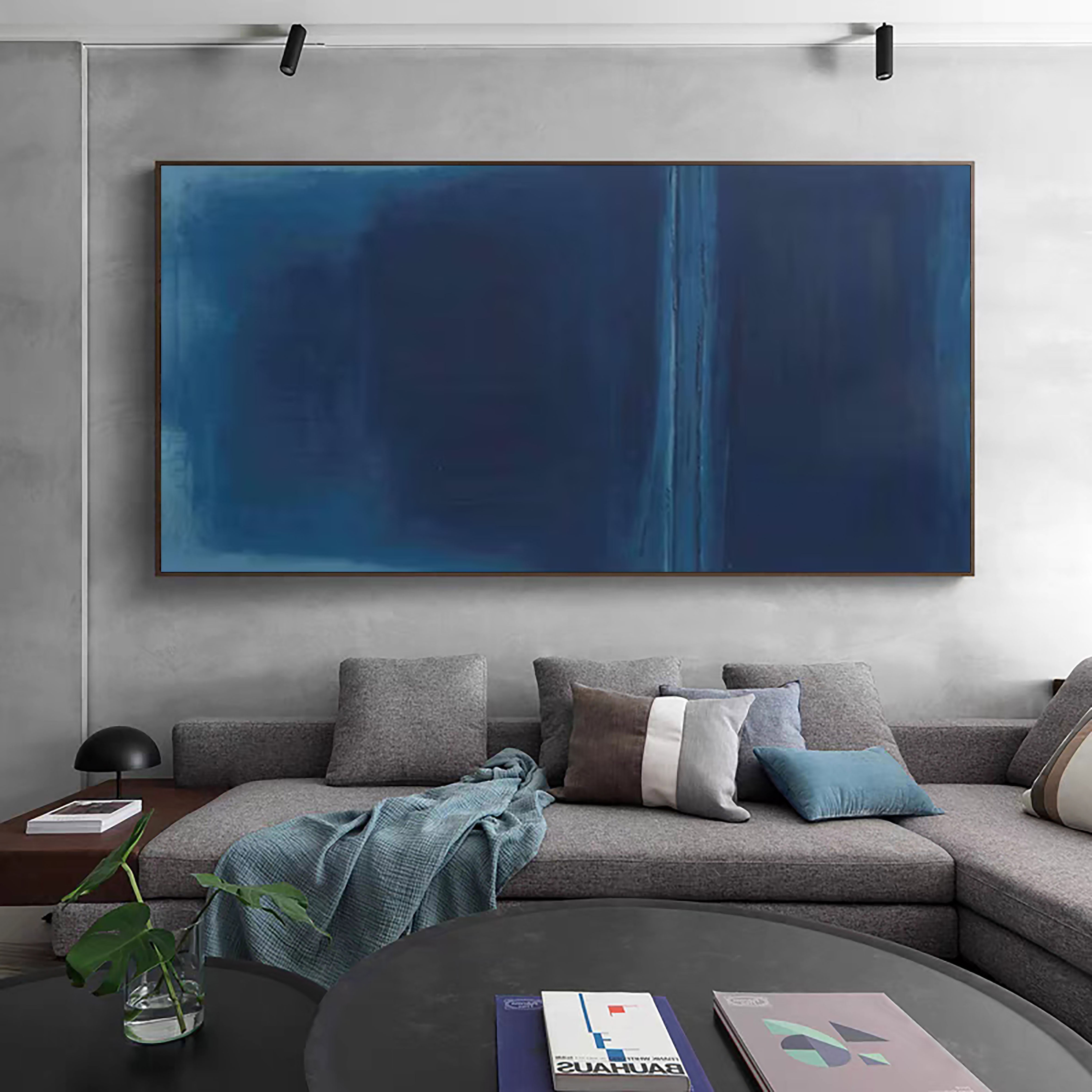 Minimalist Abstract Wall Art in Deep Blue Tones for House #AB061