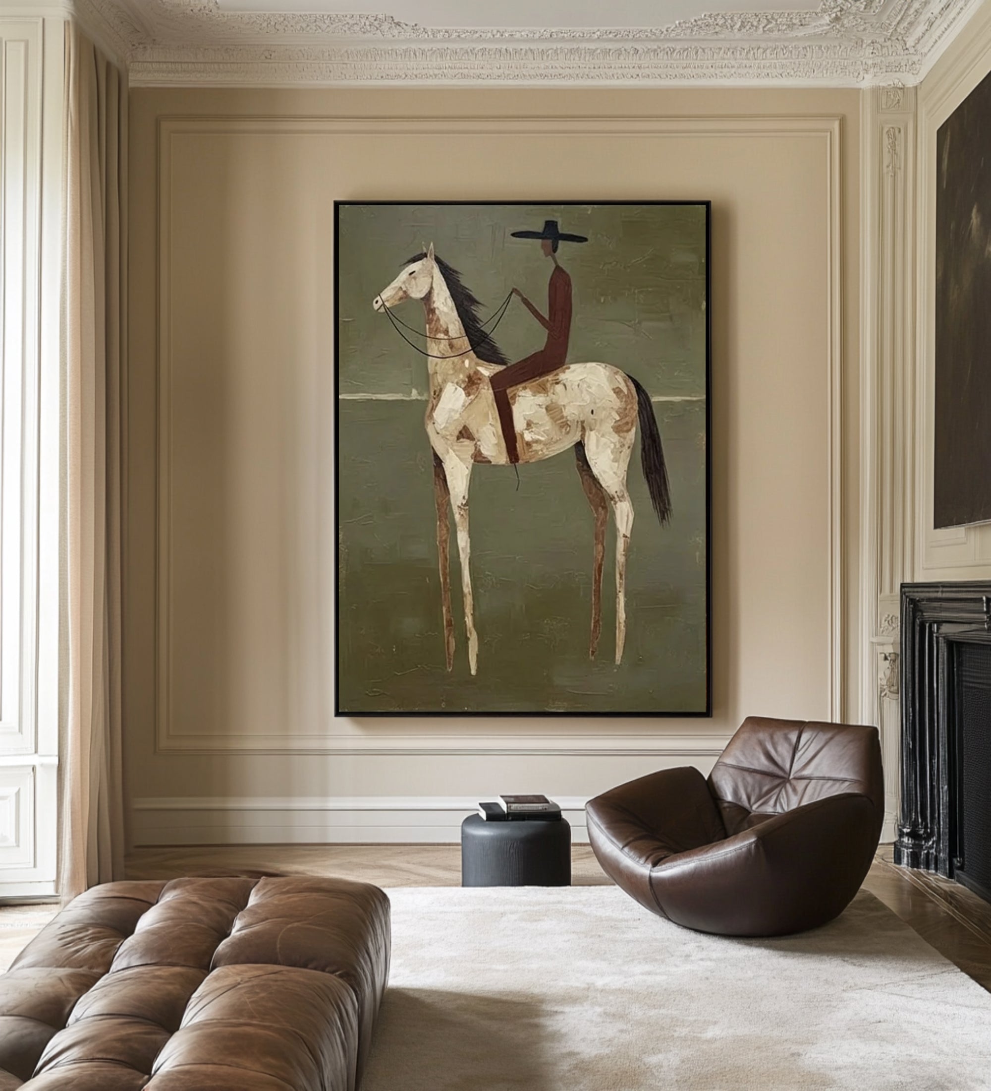 Large Modern Horse Rider Painting Contemporary Equestrian Wall Art