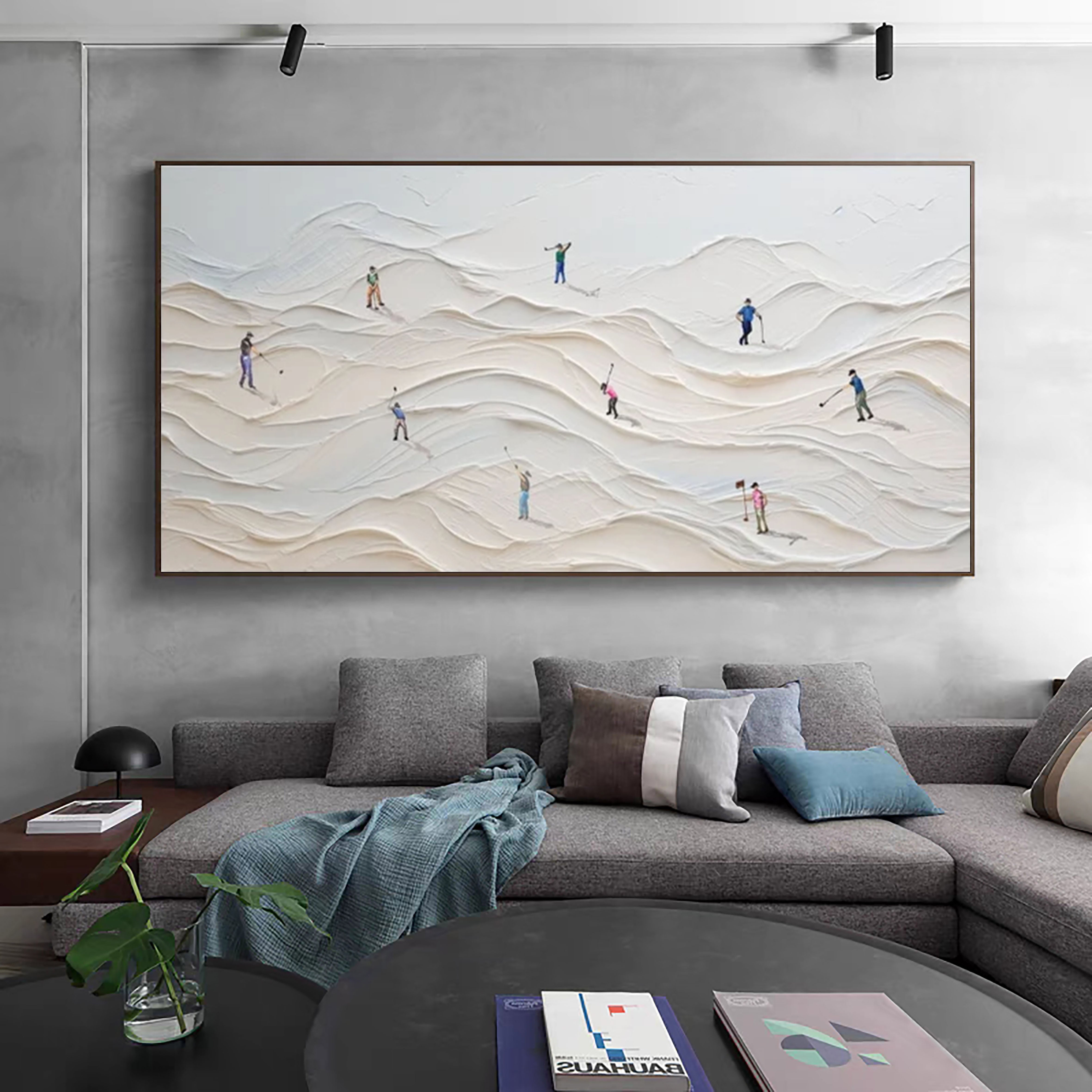 3D Textured Canvas Art White Minimalist Sand Dunes with Figures