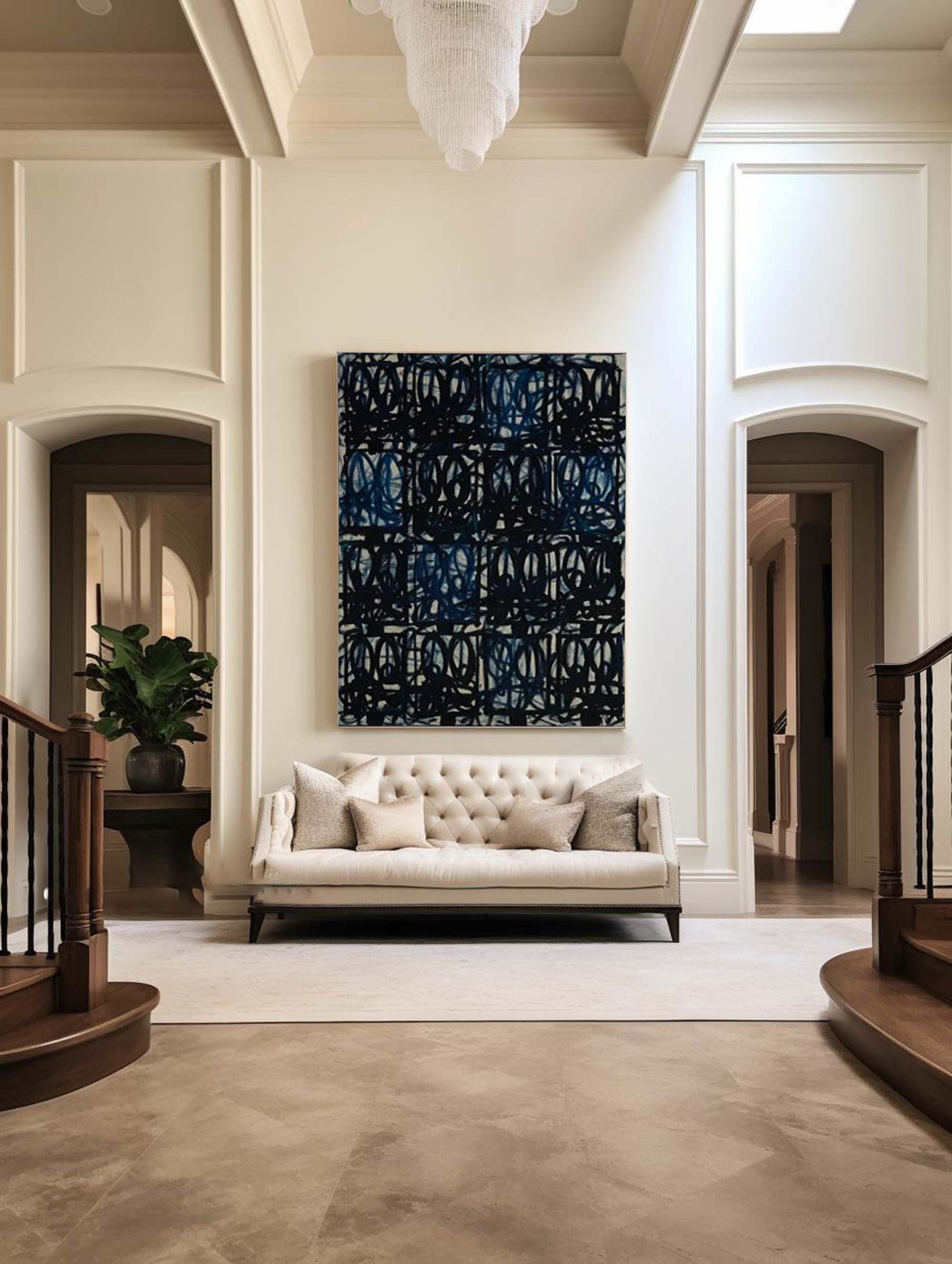 Intricate Blue and Black Wall Art Modernist Aesthetic #AB025