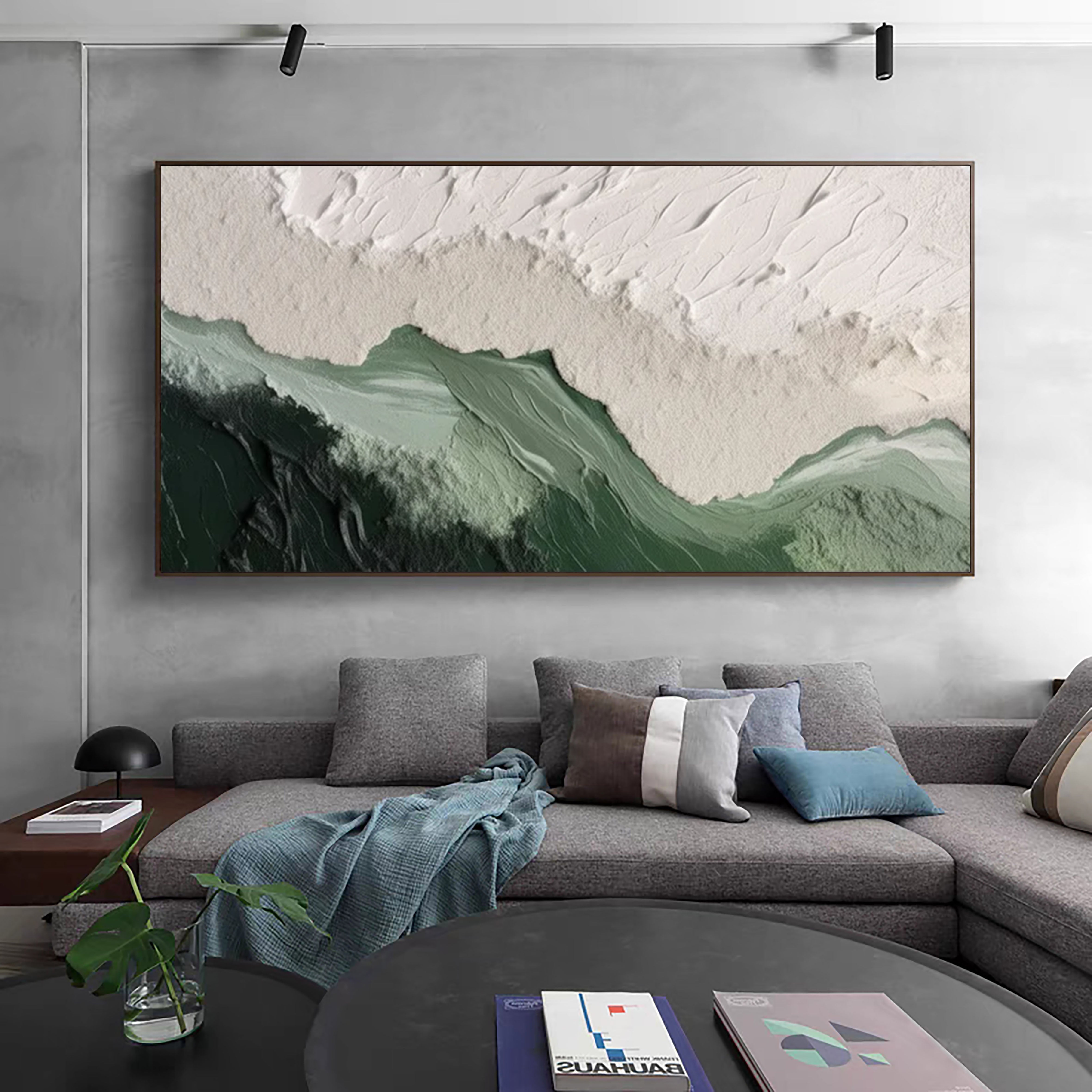 Nature-Inspired Green & White Textured Abstract Wall Art #MM171