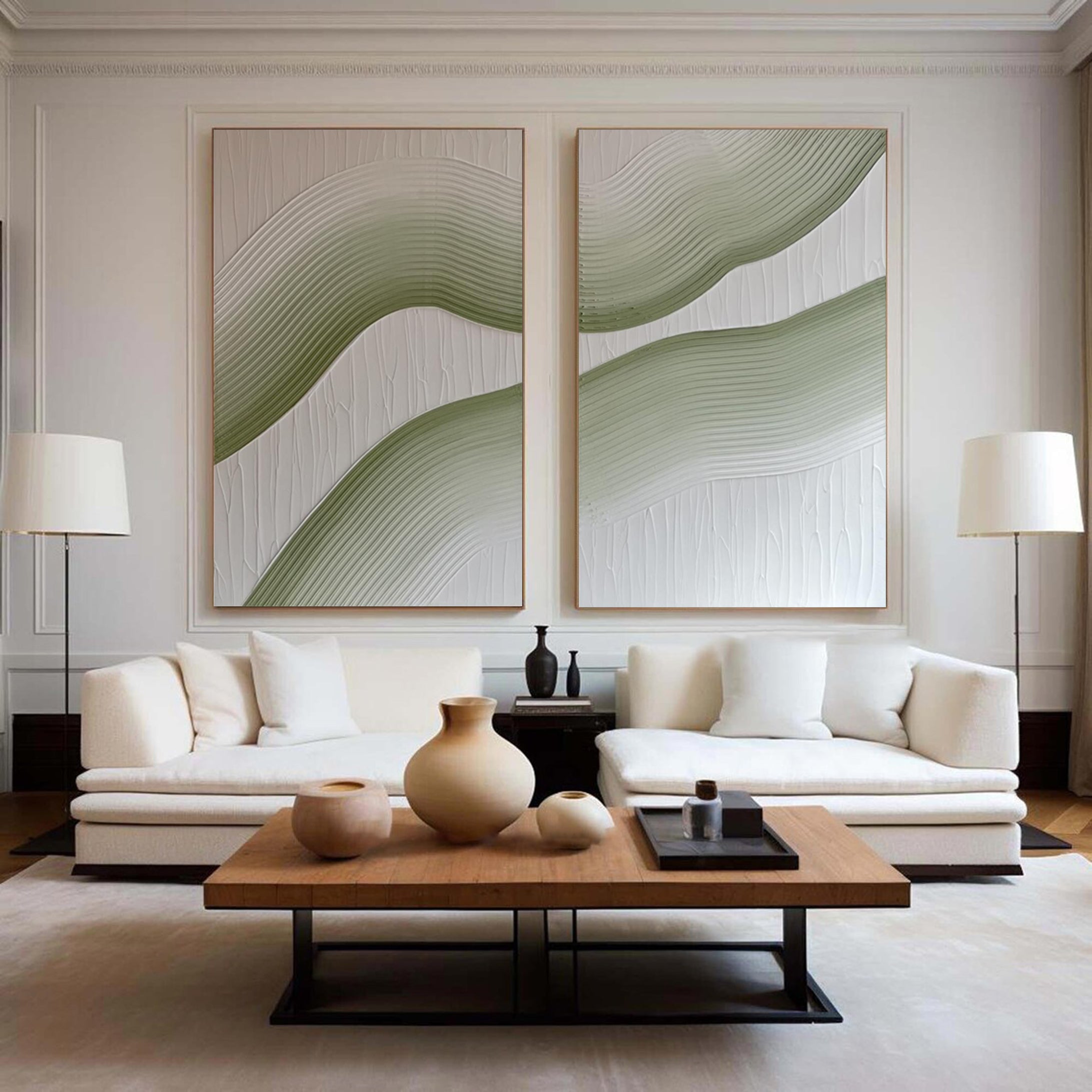 Minimalist Green and White Canvas Art For Modern Interiors #MMS032