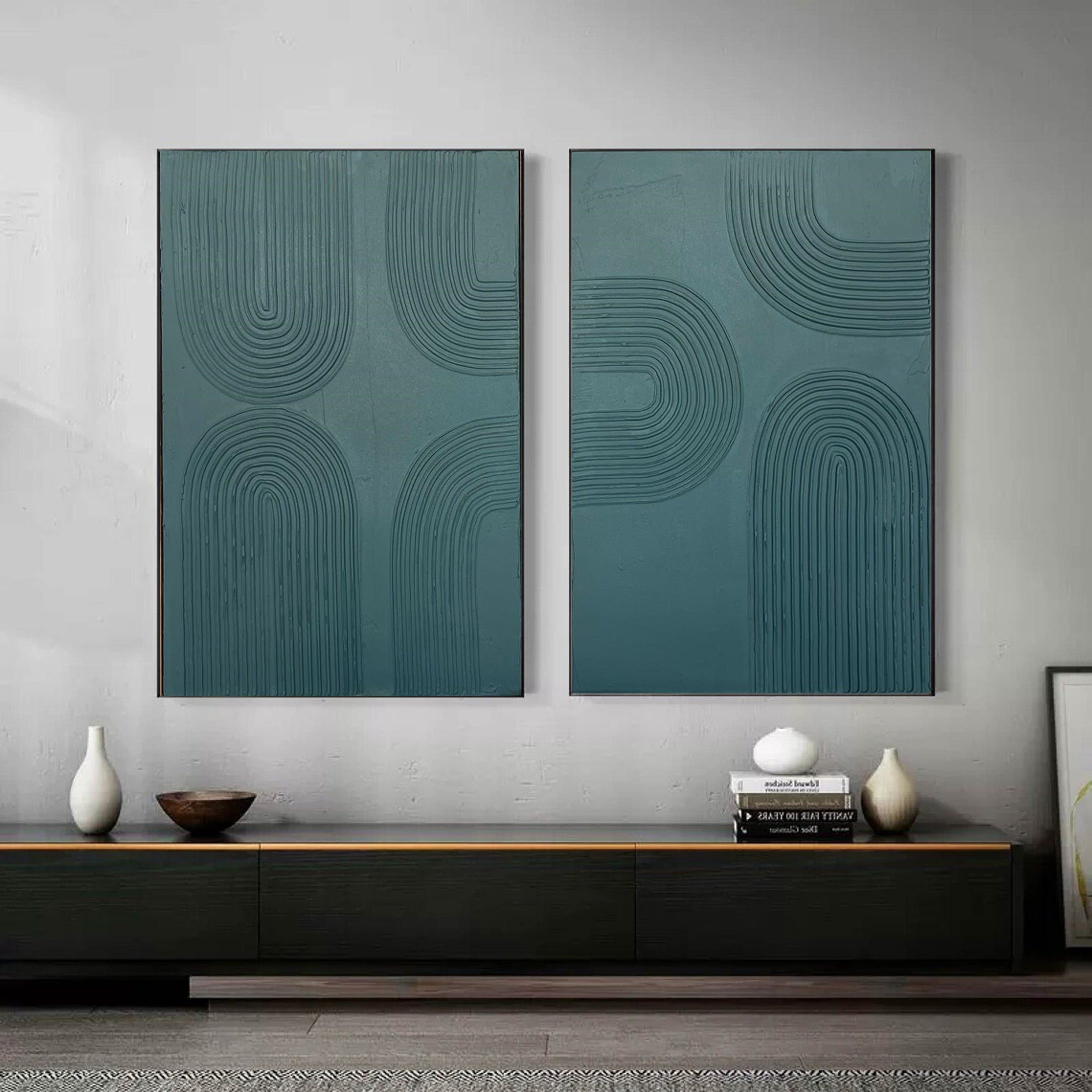 Modern Linear Green Abstract Canvas Art Wall Decor for Elegant Rooms Set  #MMS007