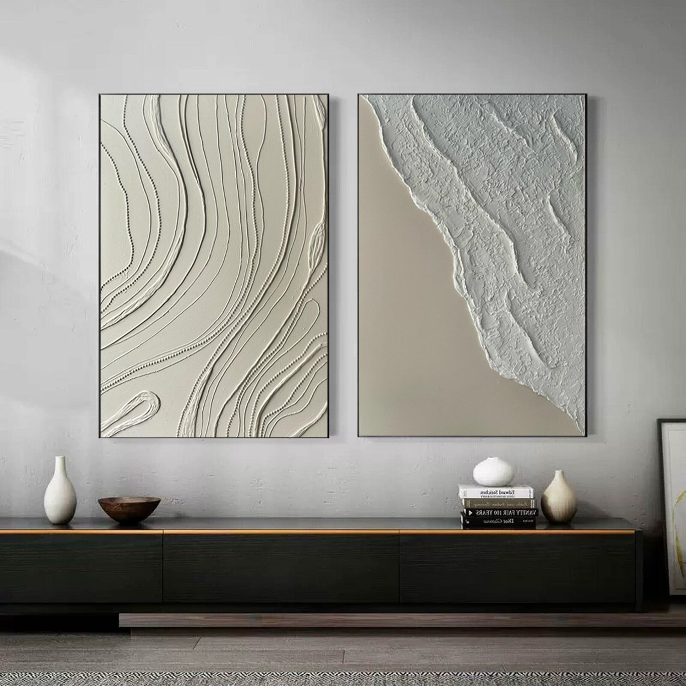 Neutral Abstract Wall Art Textured and Smooth Canvas Set #MMS050