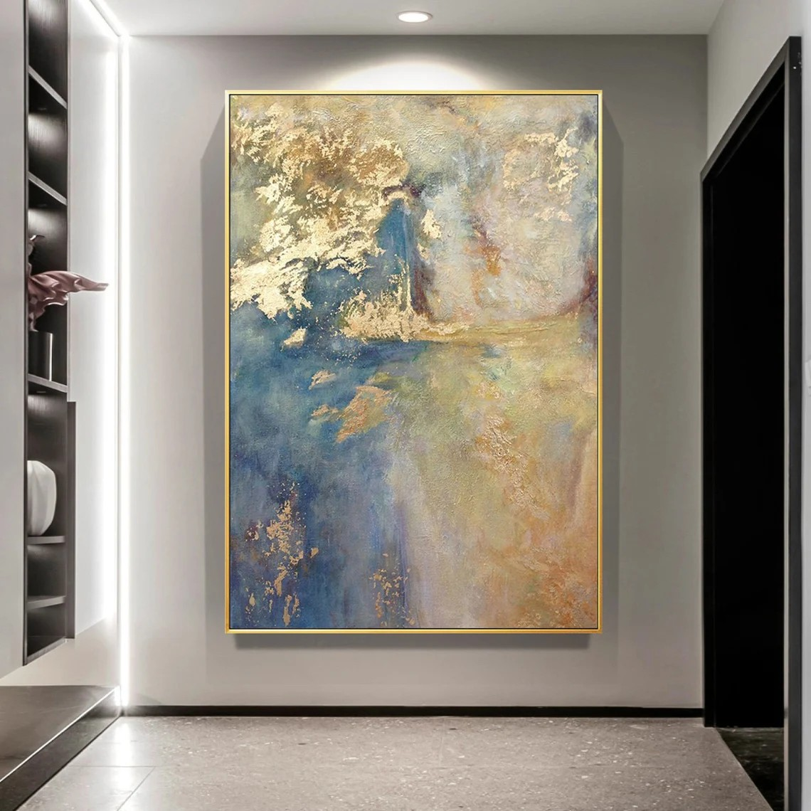 Dreamy Abstract Landscape Textured Blues and Gold Painting #MM226