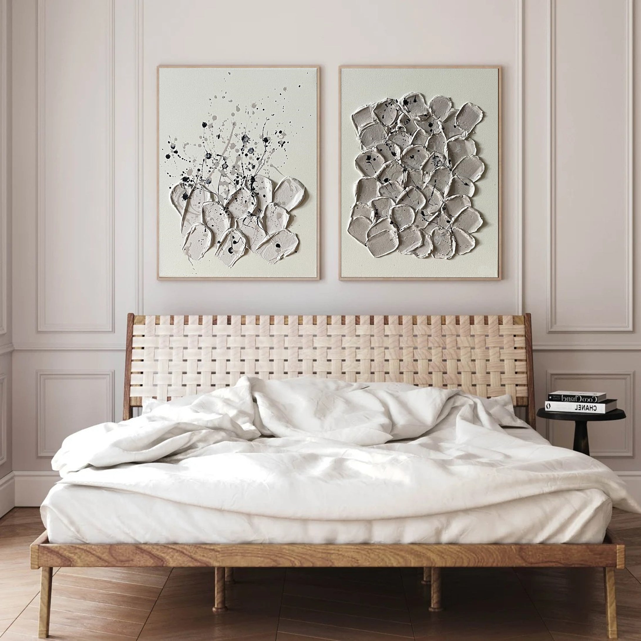 Modern Textured Canvas Pair Elegant Bedroom Wall Art #MMS029