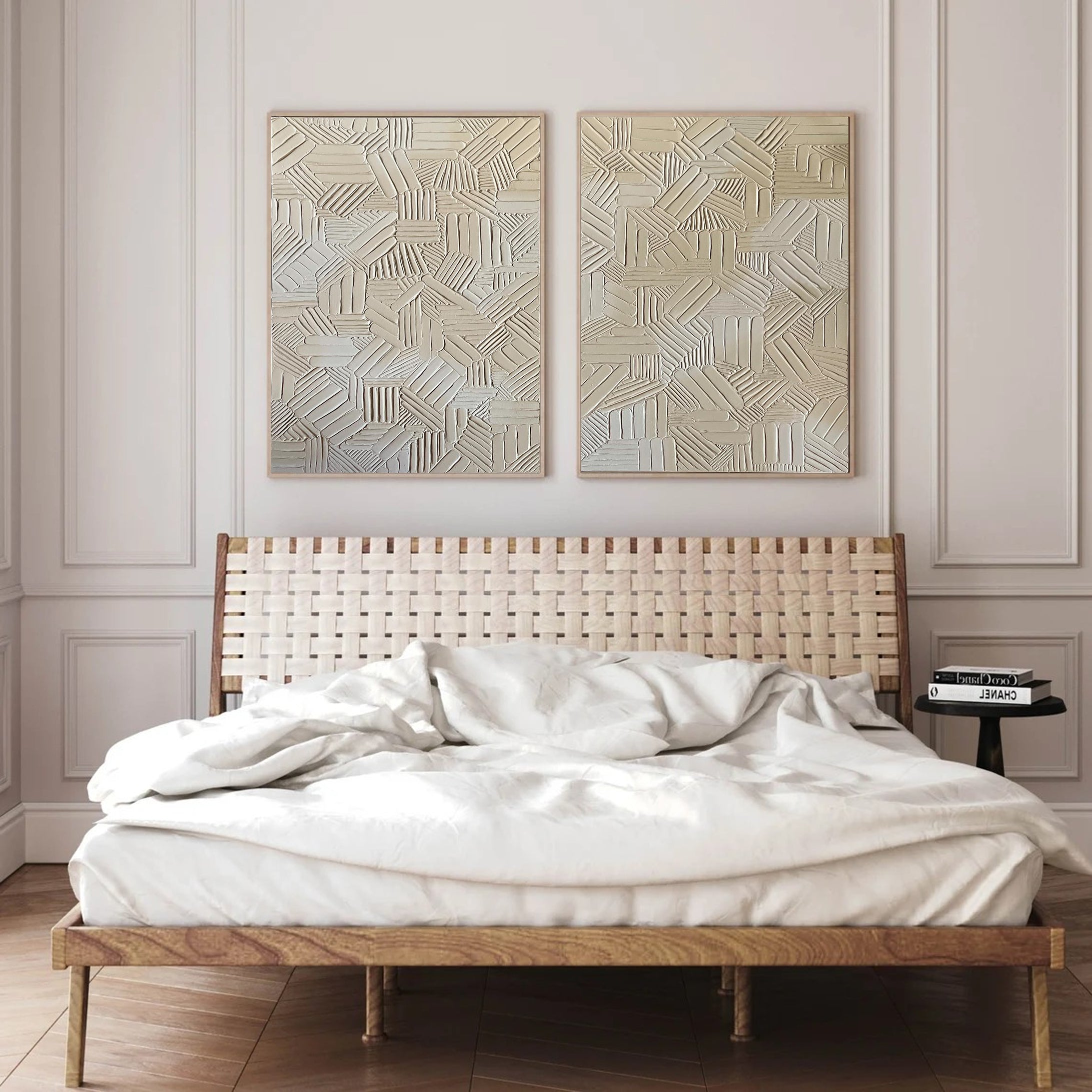 Modern Beige Geometric Canvas Art Set Of 2 #MMS035