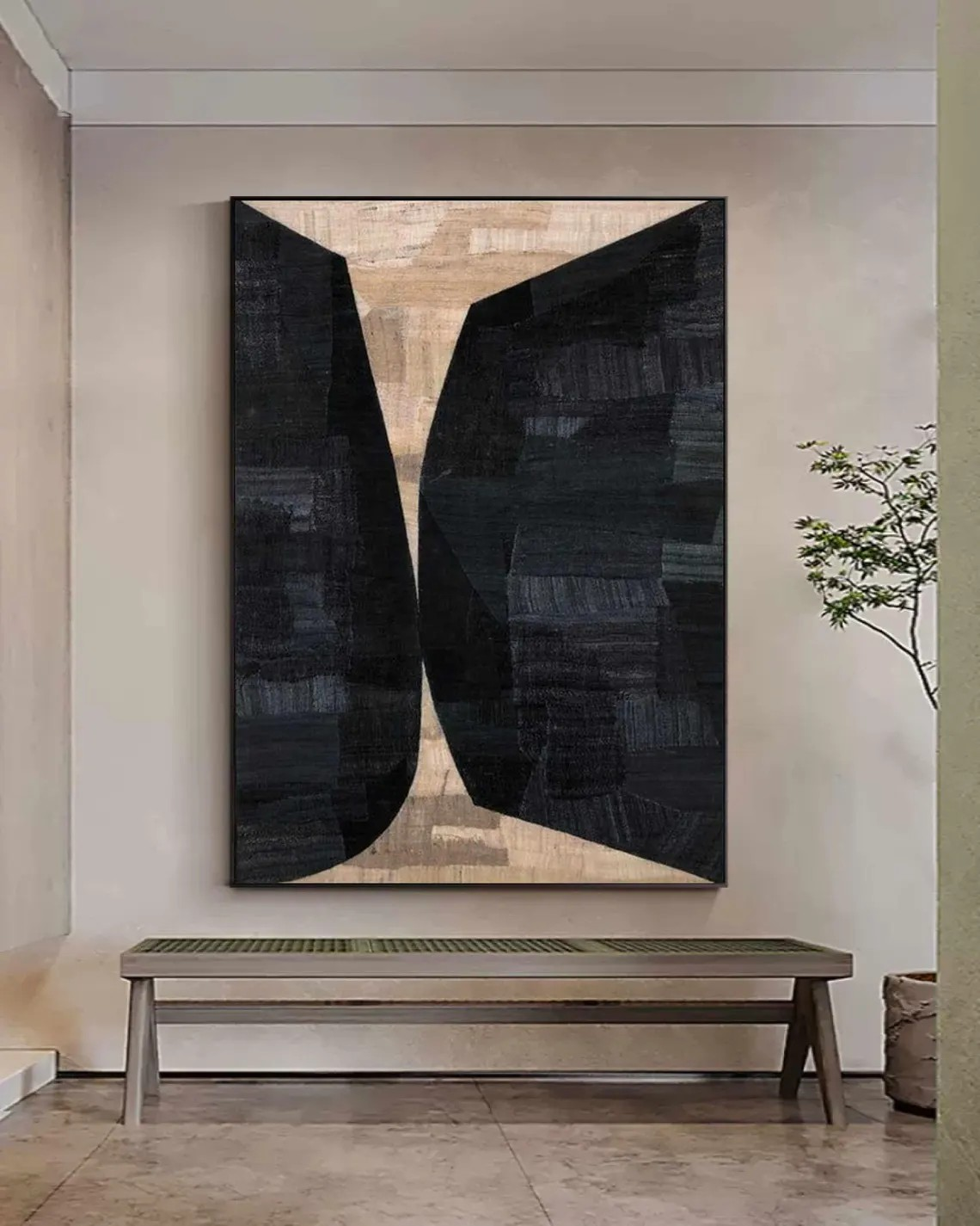 Bold Black & Beige Abstract Textured Modern Wall Decor #MM239