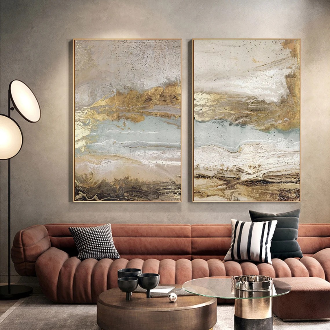 Metallic Gold Abstract Landscape Set of 2 #OP068