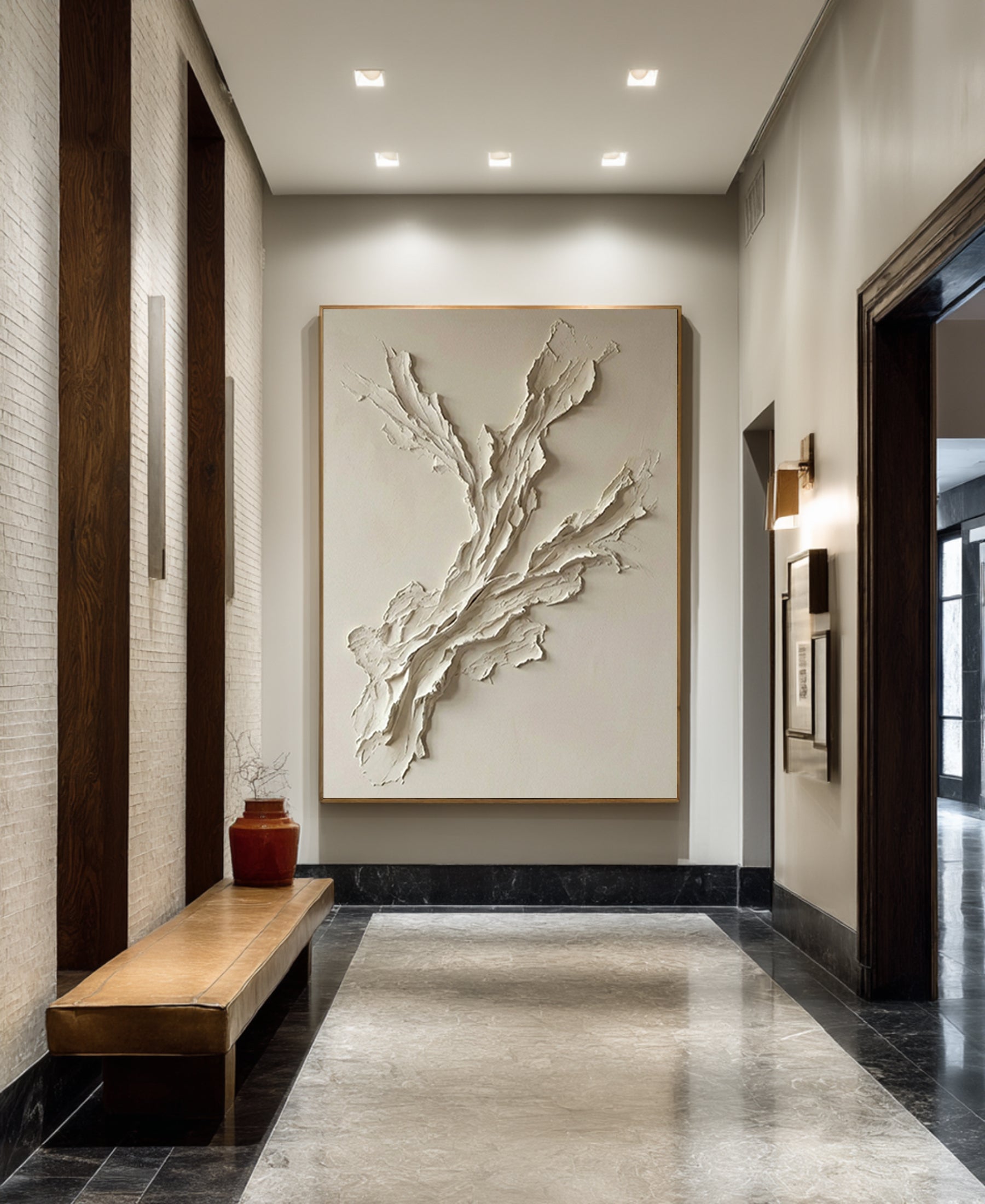 Large Neutral Textured Oil Painting for Contemporary Interior Decor