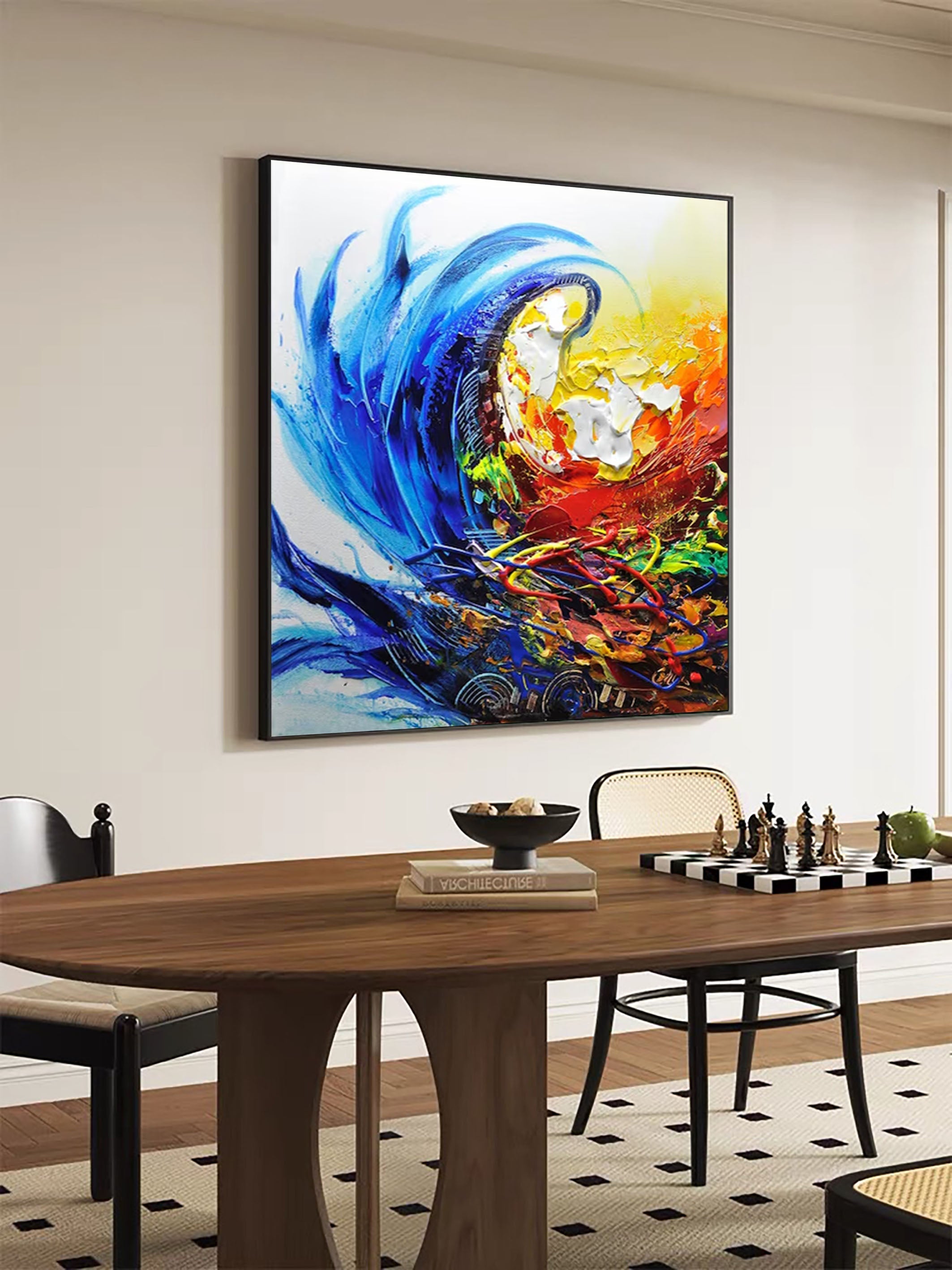 Dynamic Abstract Wave Painting in Bold Colors #AB036