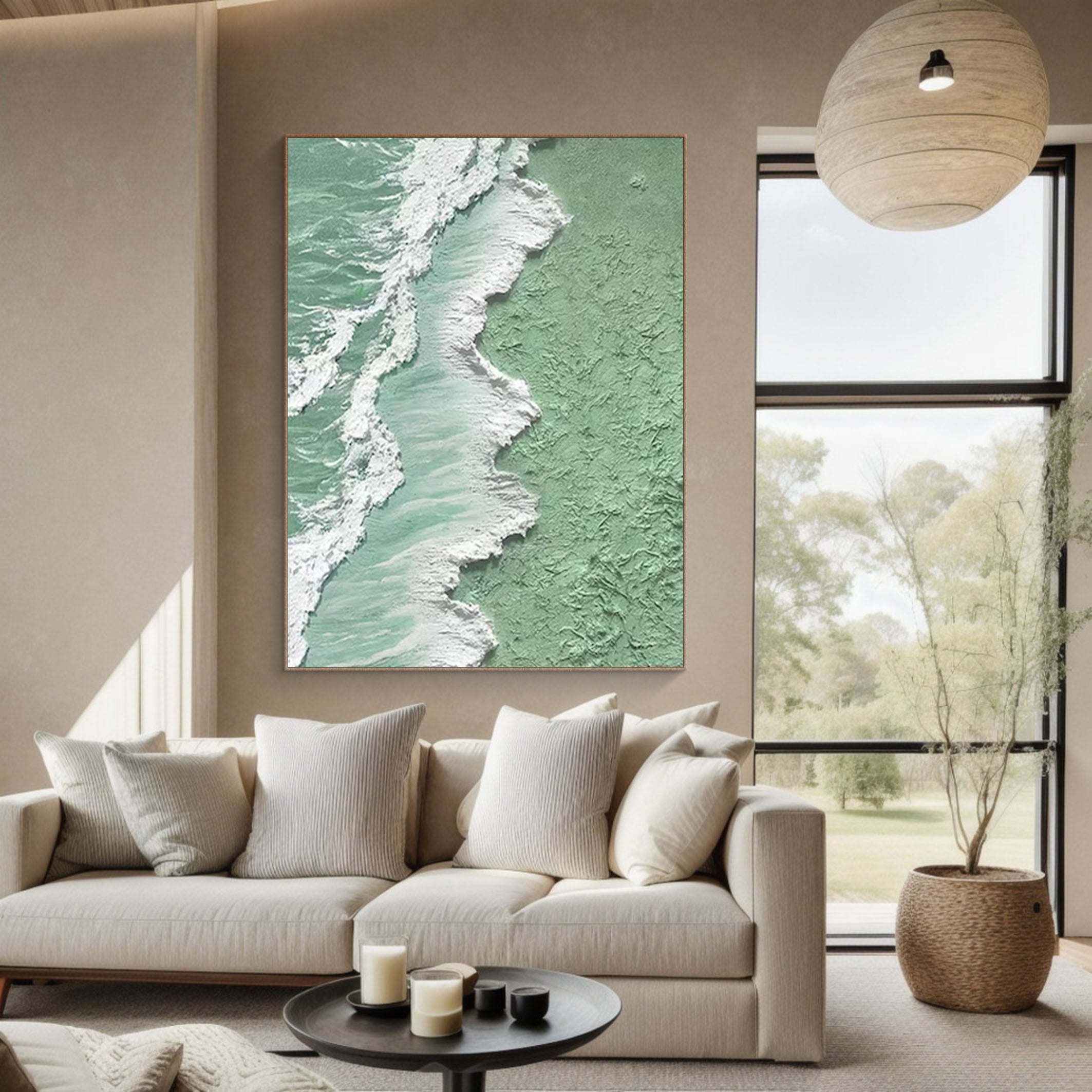 Textured Coastal Canvas Art in Seafoam Green #OP022