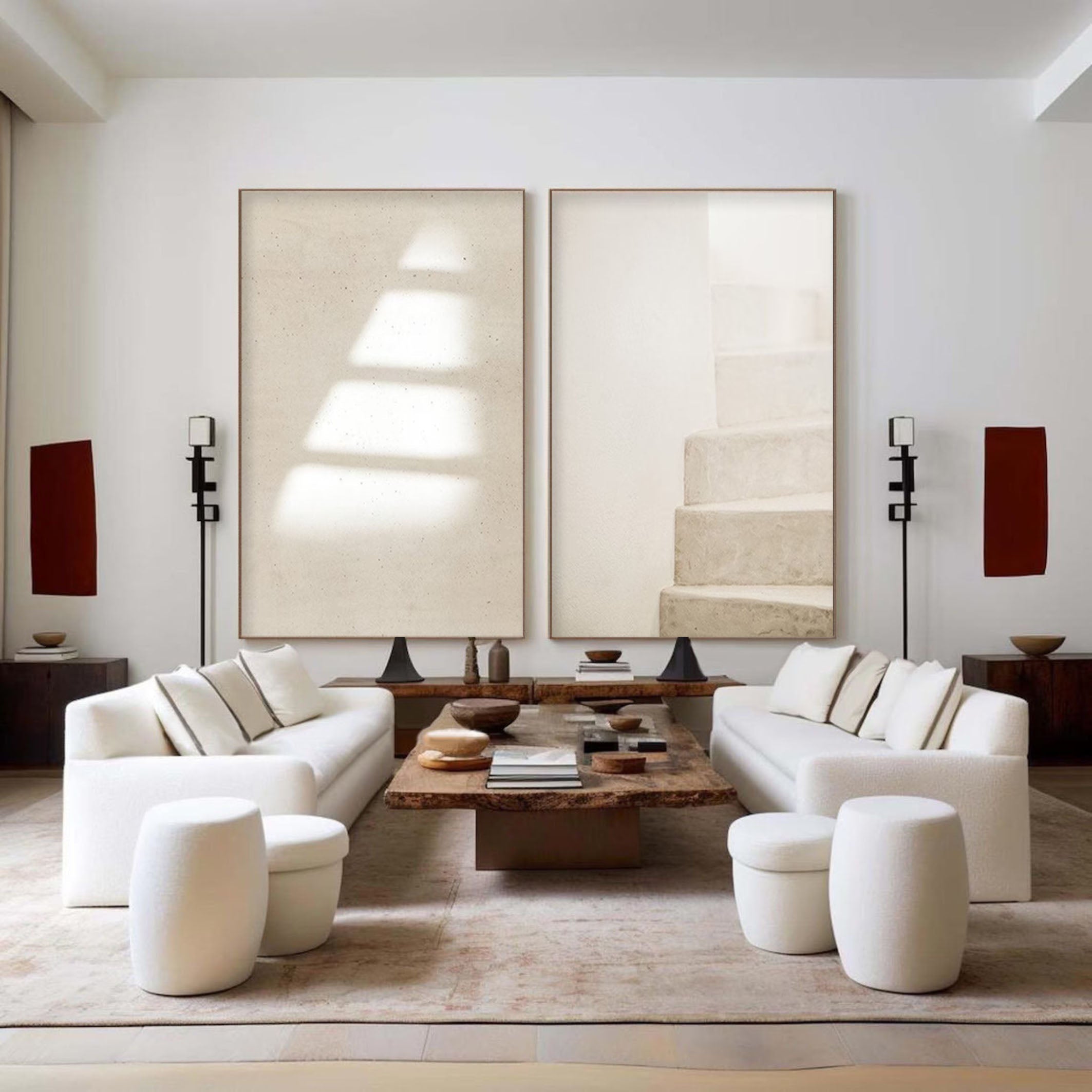 Neutral Minimalist Diptych Zen Abstract Canvas Art #MMS062