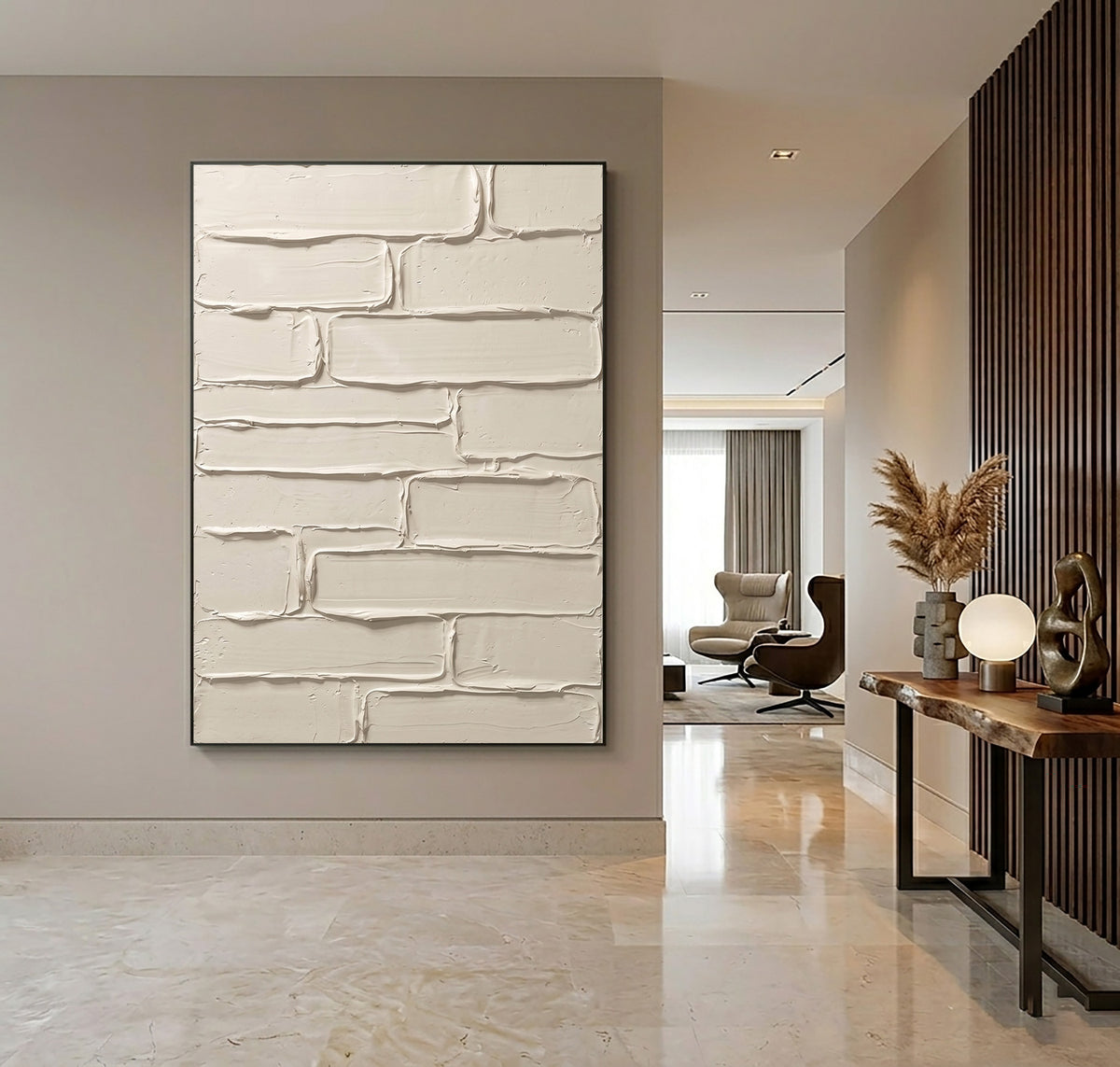 Handcrafted Surface Contemporary Neutral Abstract Painting Textured Cream White Handmade Wall Art