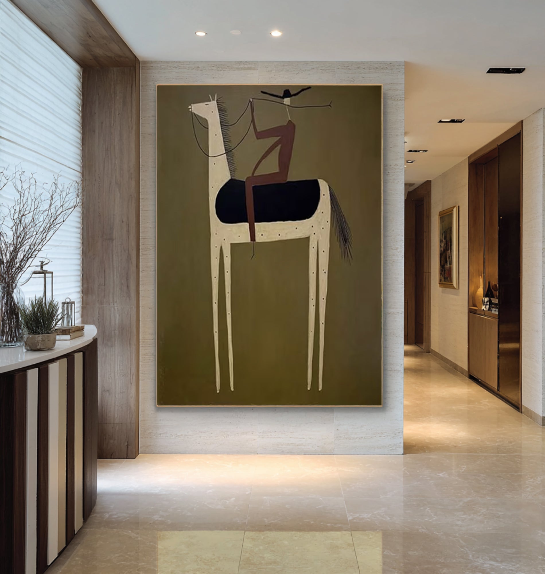 Large Contemporary Horse Rider Canvas Luxury Mid Century Wall Decor