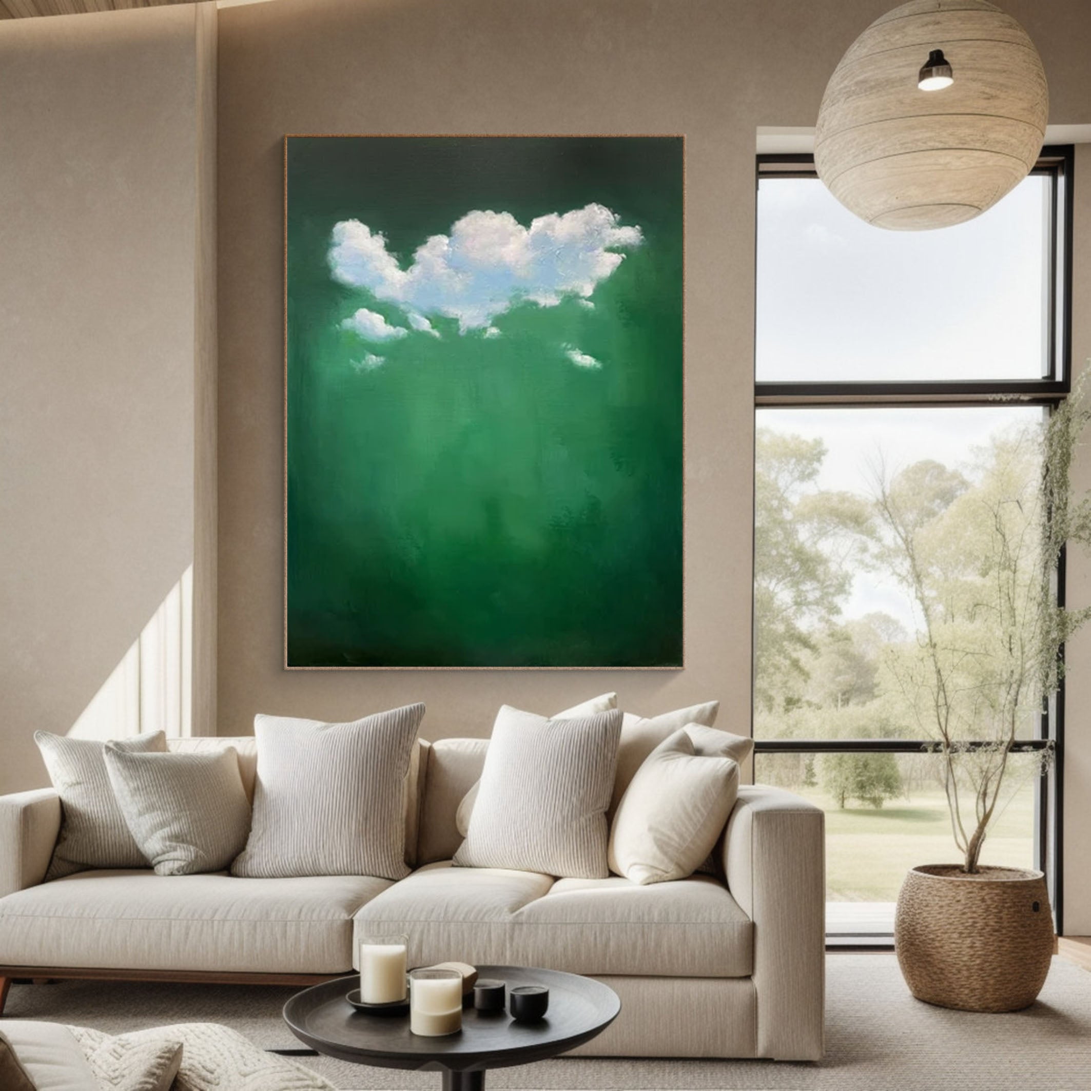 Abstract Cloudscape Wall Art in Green and White #SP004