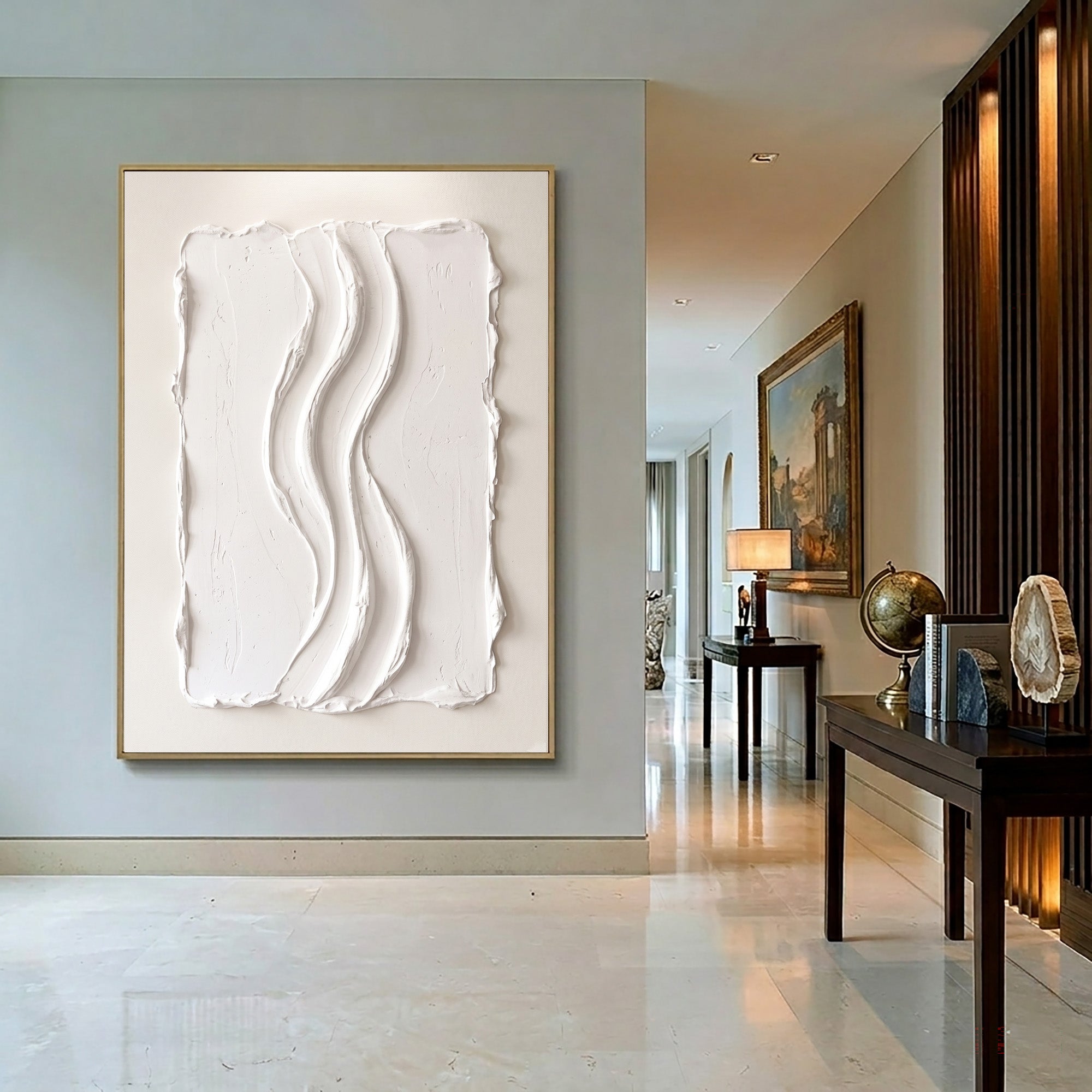 Large Modern Architectural Relief Wall Art White Abstract Textured Painting Luxury Home Interior Decor