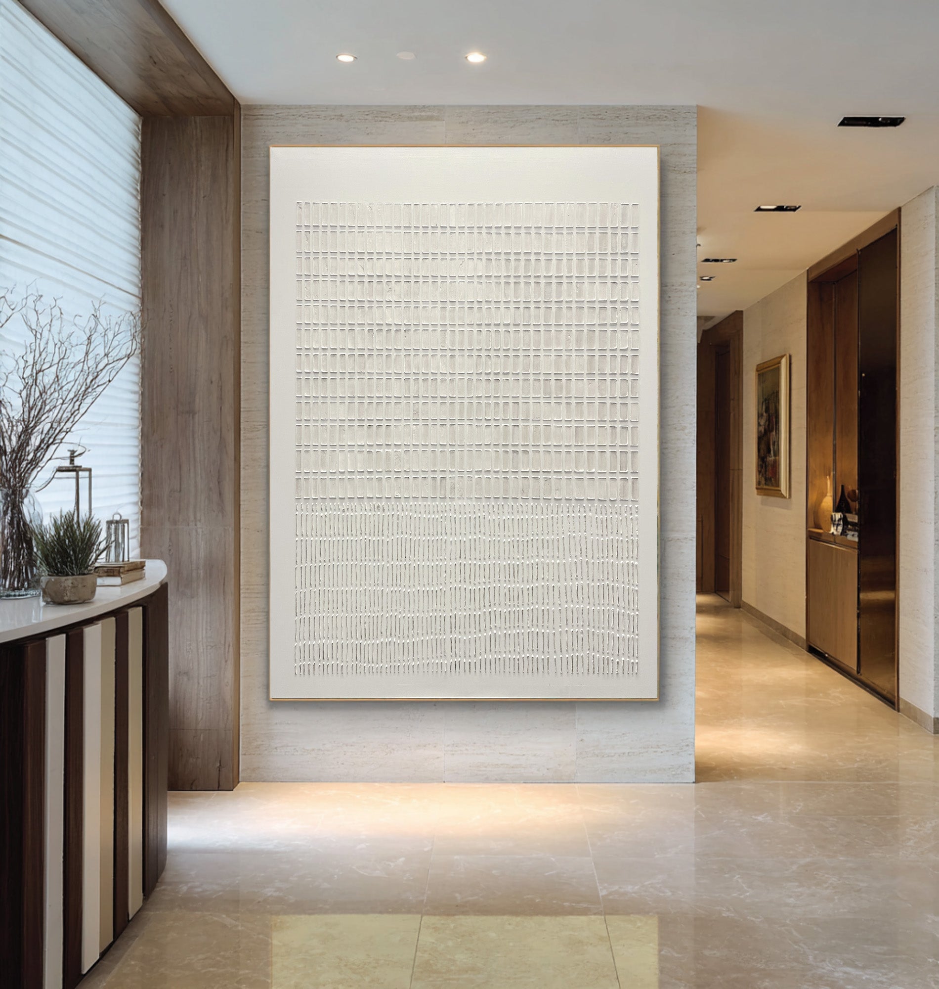 Abstract White Textured Oil Painting - Modern Canvas Wall Art | KelorArt