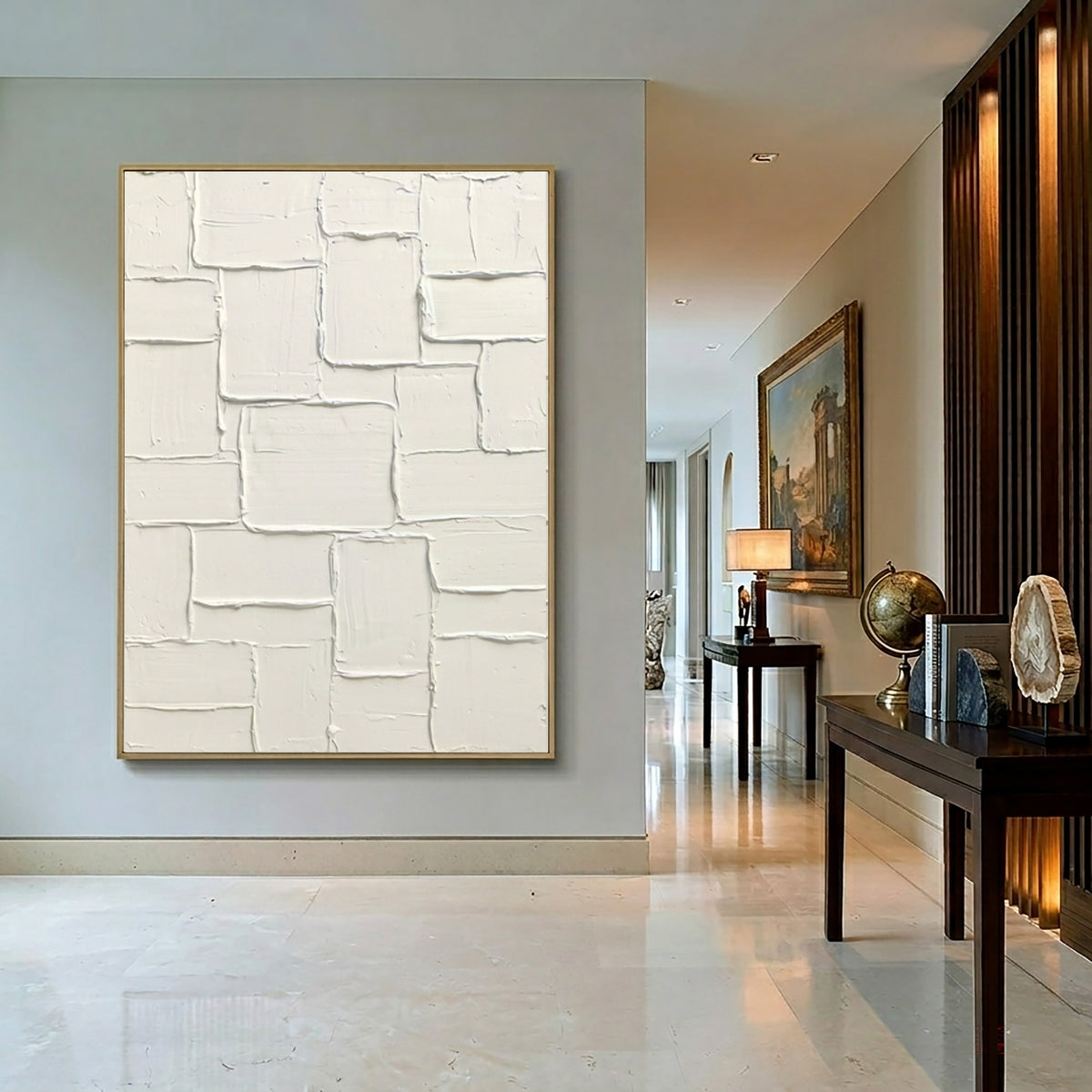 Carved White Stone Large Abstract Wall Art Textured Relief Contemporary Minimalist Painting