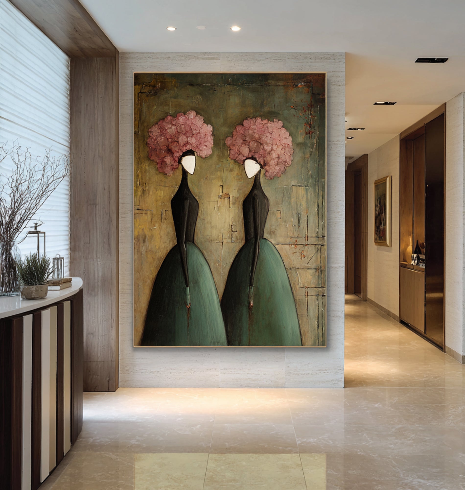 Large Contemporary Portrait Wall Art Floral Dress Painting