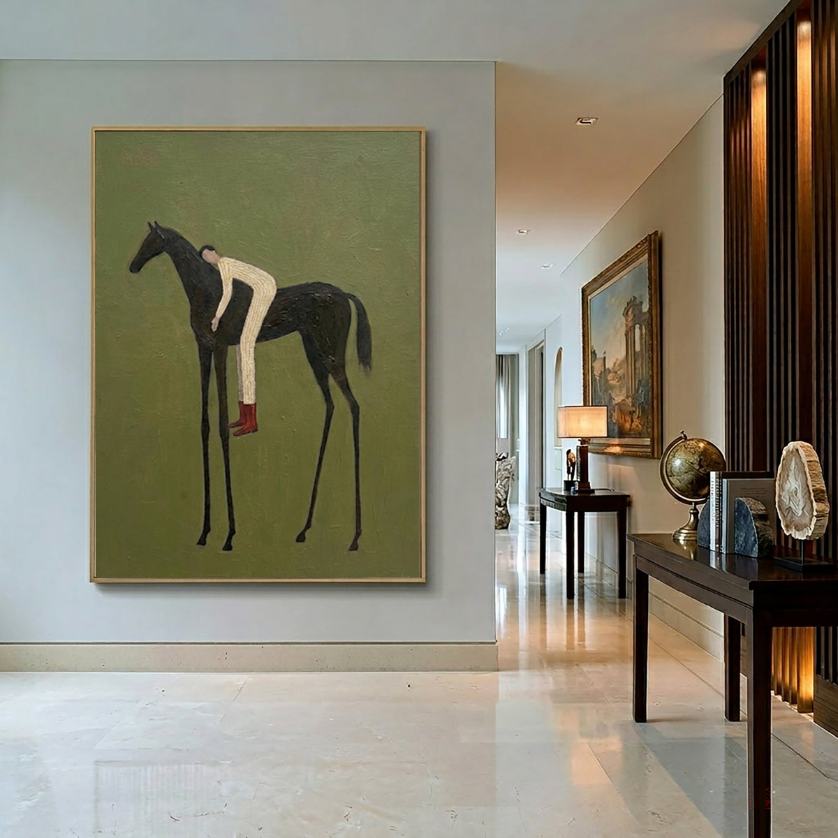 Large Contemporary Figurative Horse Rider Wall Art Equestrian Oil Painting Minimalist Cowboy Cowgirl Inspired Artwork Modern Home Decor