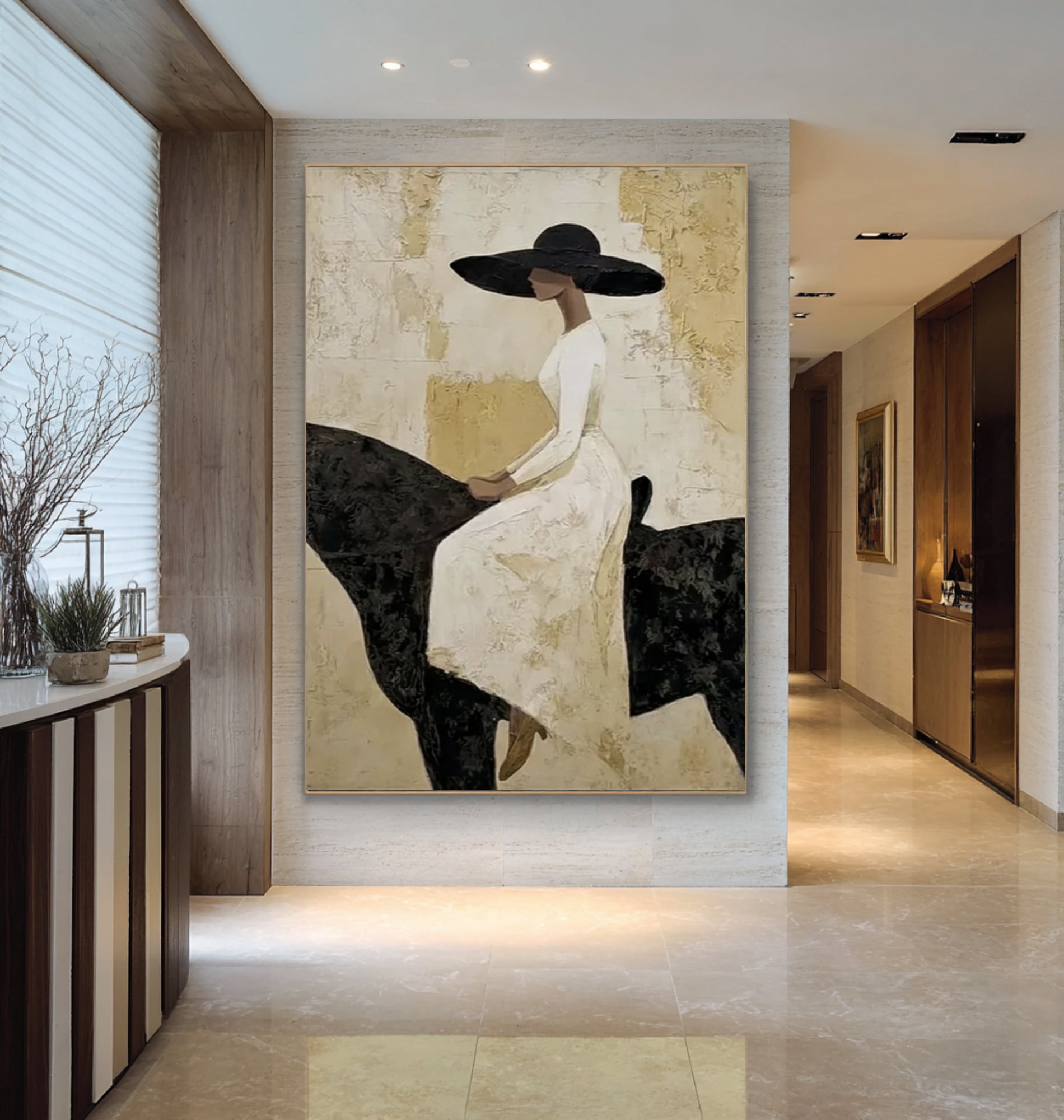 Luxury Black and White Horse Painting Minimalist Figurative Wall Decor