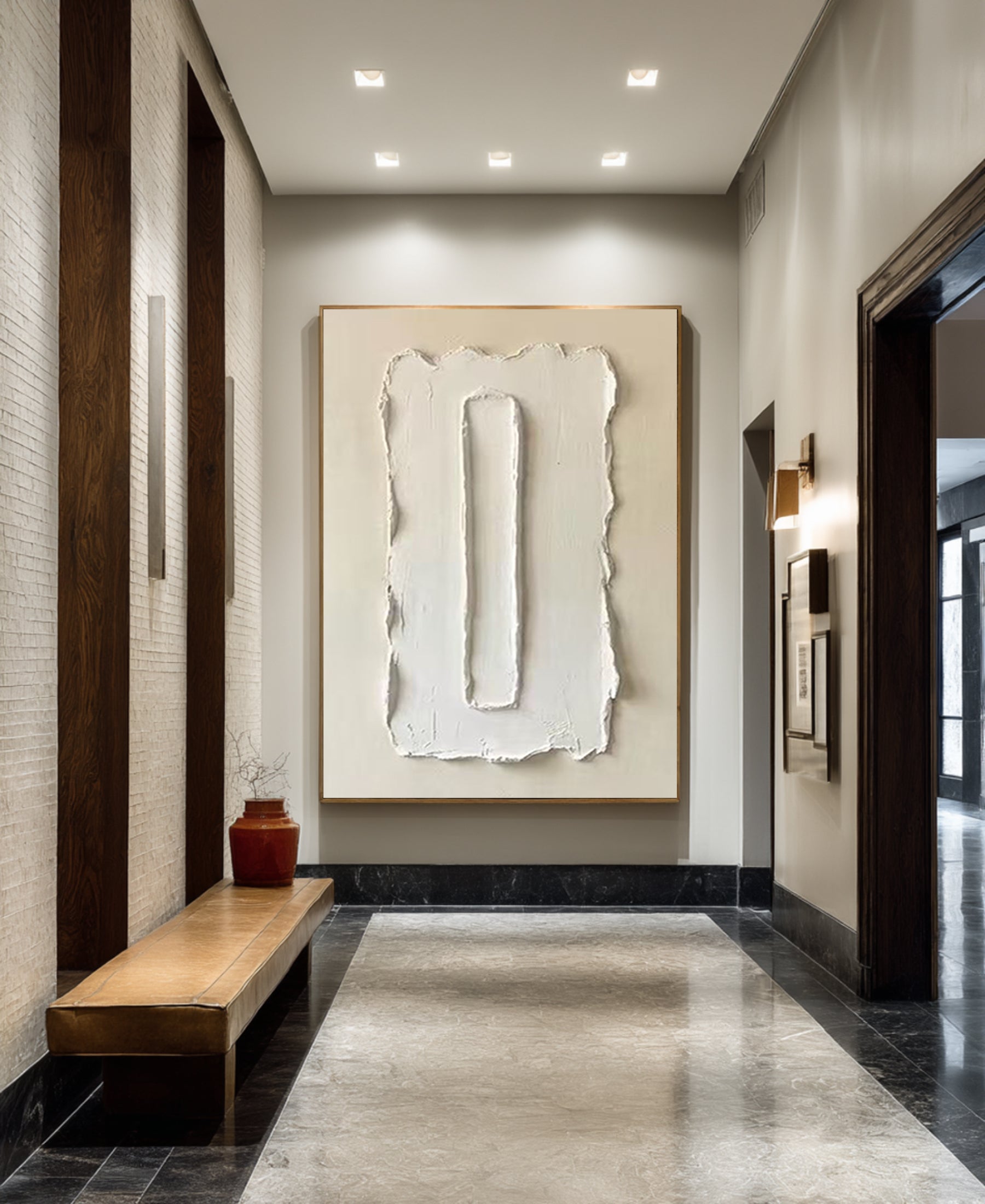 Large Abstract Oil Painting with Sculptural Vertical Texture Design