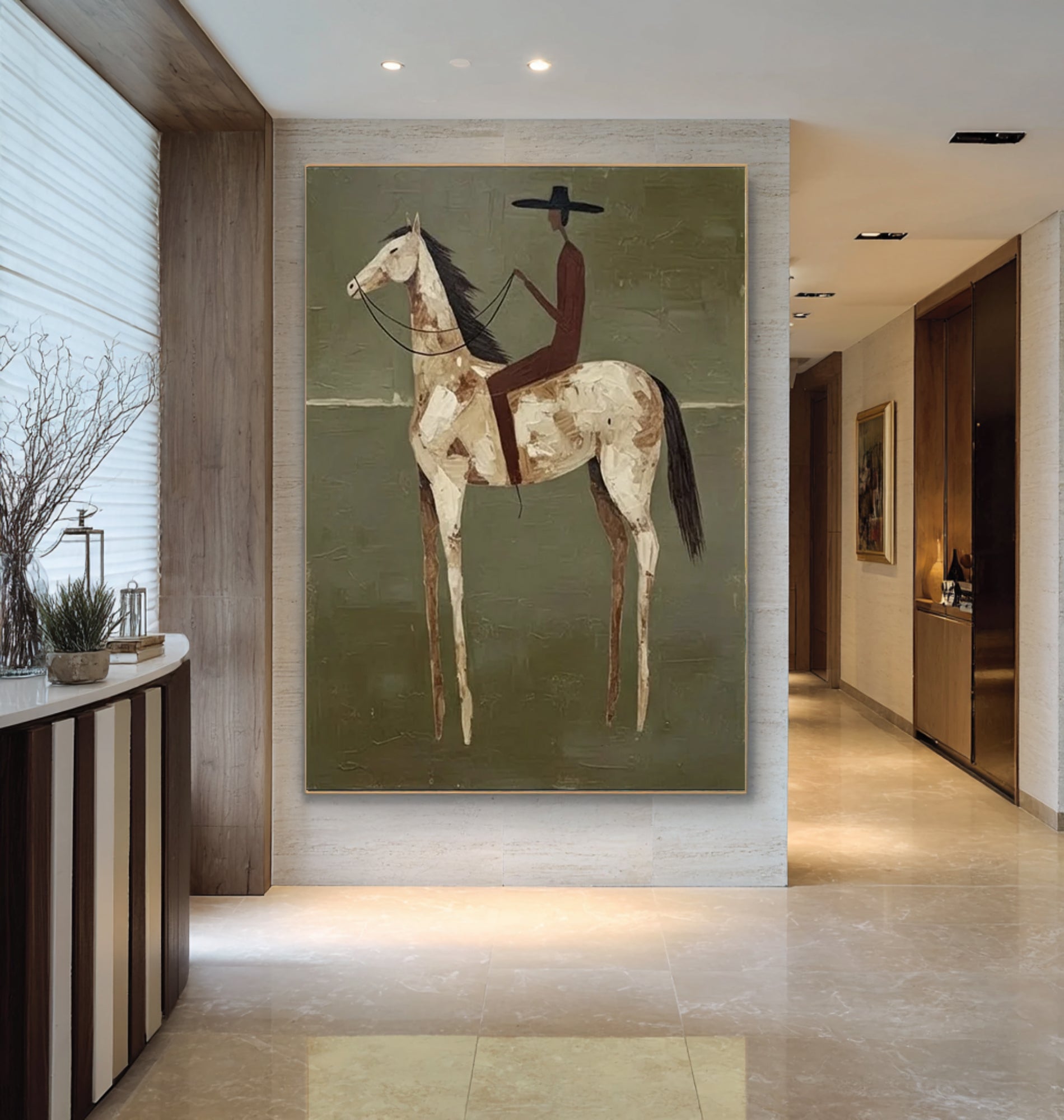 Large Modern Horse Rider Painting Contemporary Equestrian Wall Art